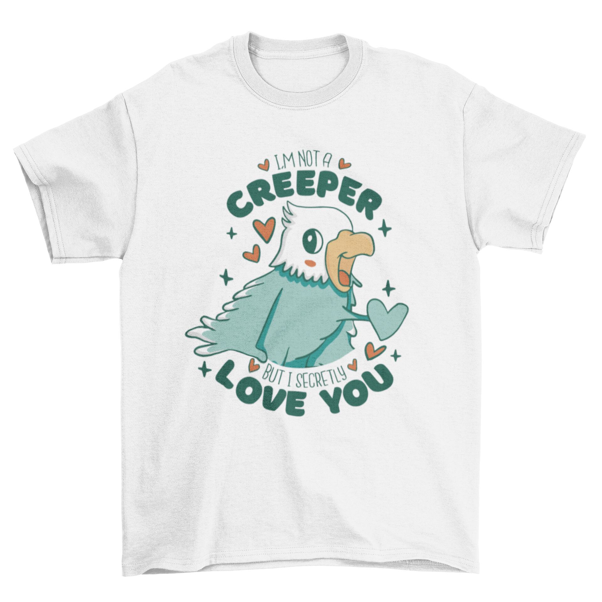Adorable cartoon bird t-shirt design featuring a playful quote about love.
