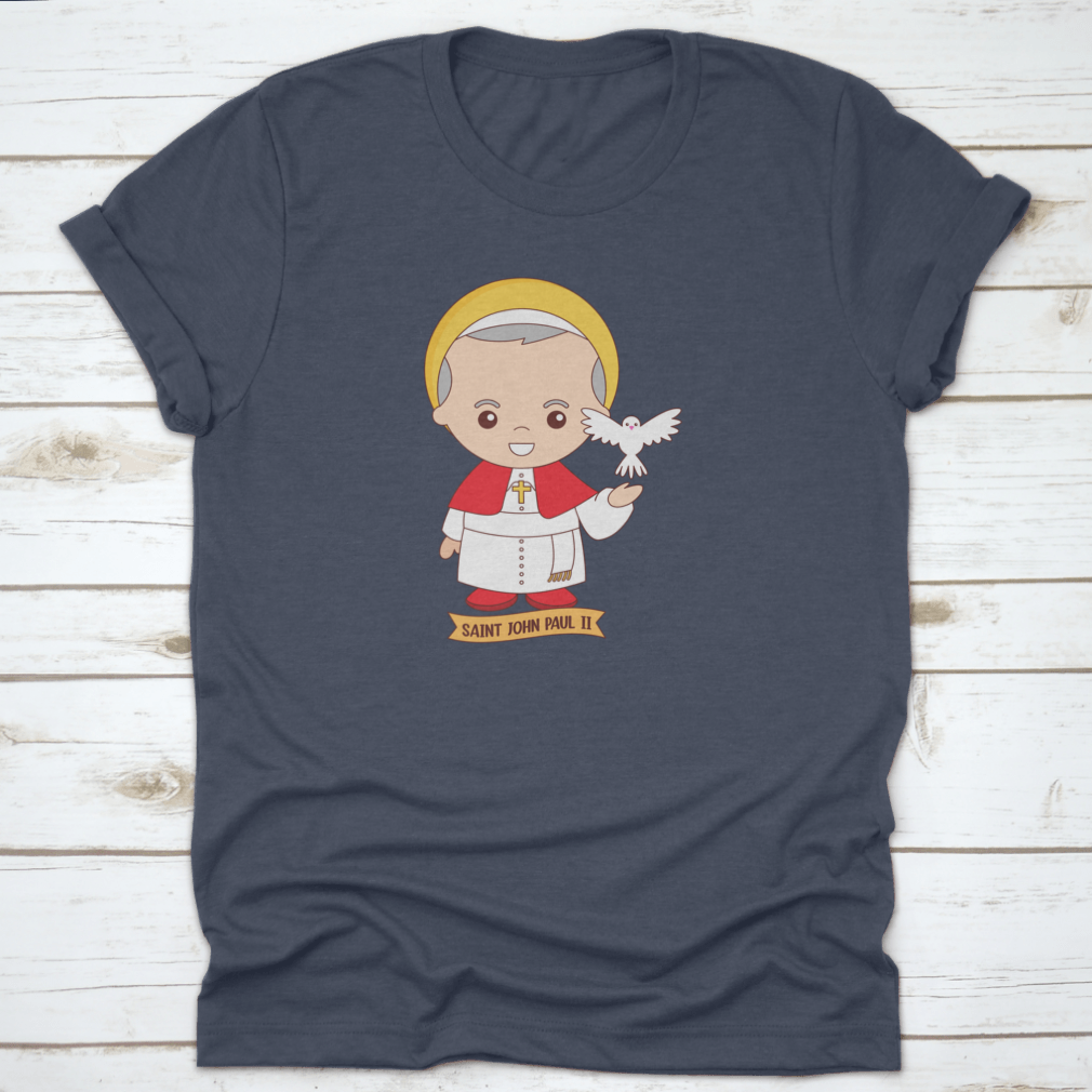 Adorable cartoon character artwork of Saint John Paul, showcasing vibrant colors and a joyful expression.