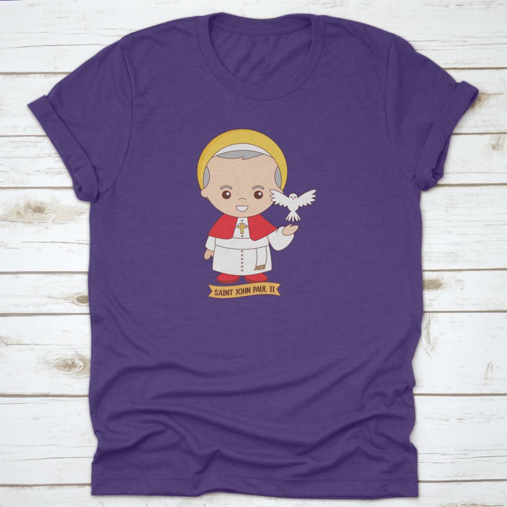 Adorable cartoon character artwork of Saint John Paul, showcasing vibrant colors and a joyful expression.