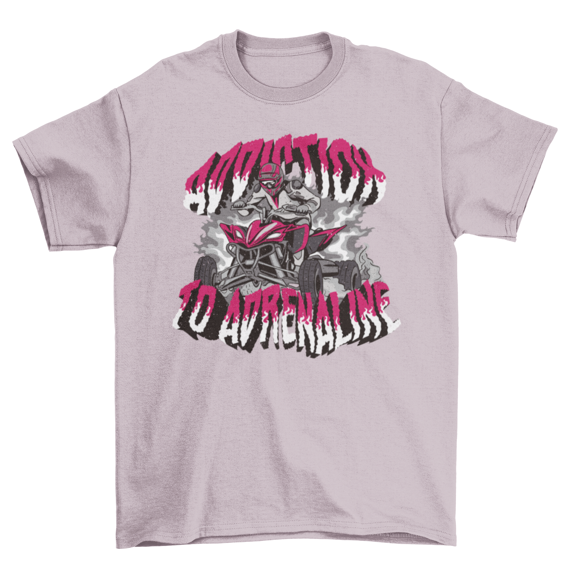 Adrenaline Addiction t-shirt featuring a man on a quadricycle with the quote 'Addiction to adrenaline'.