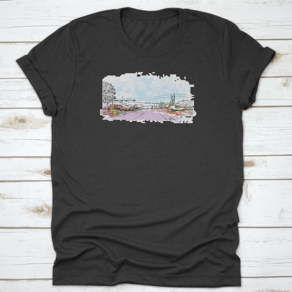 Aesthetic Watercolor Splash featuring a hand-drawn sketch of a vehicle on a road, showcasing vibrant colors and artistic design.