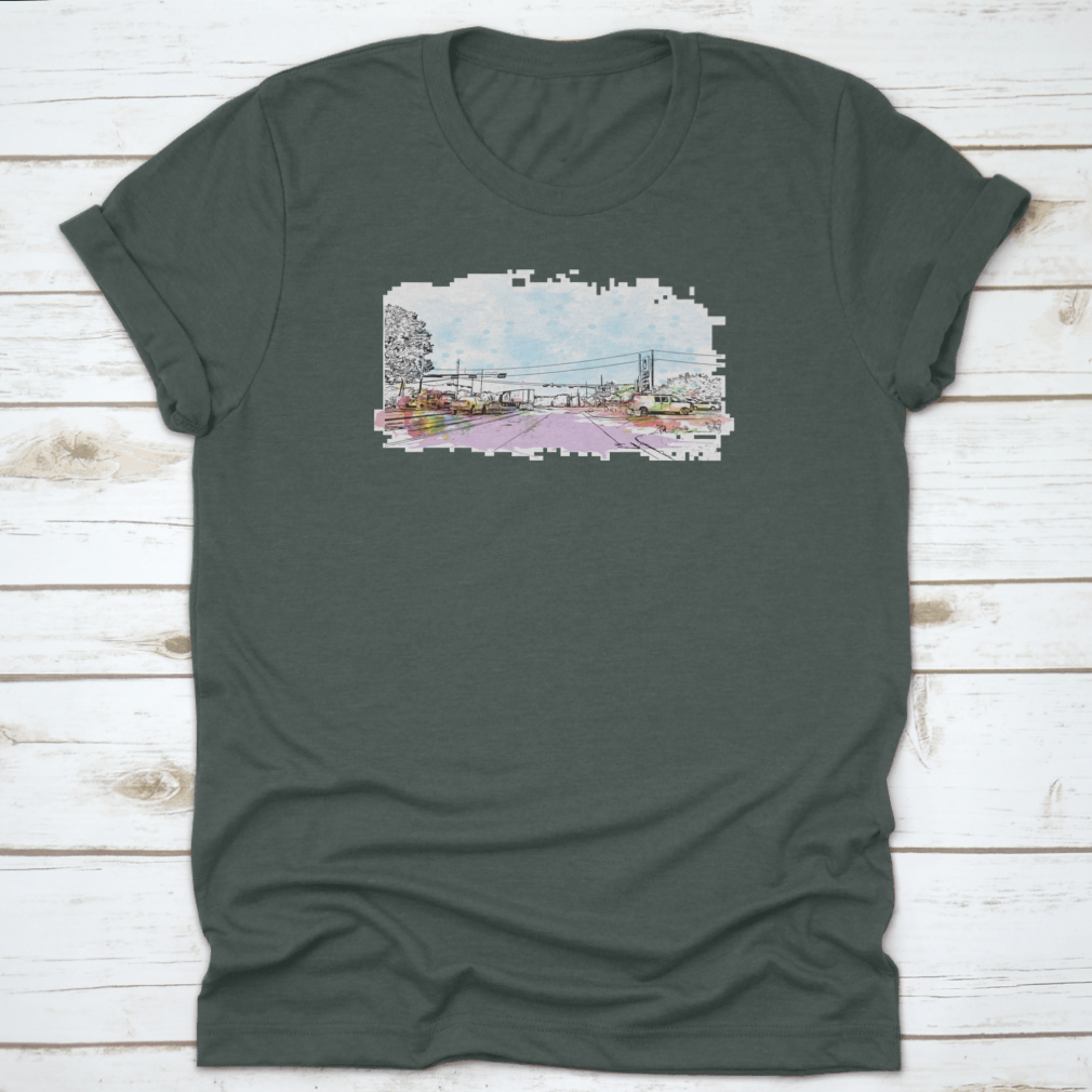 Aesthetic Watercolor Splash featuring a hand-drawn sketch of a vehicle on a road, showcasing vibrant colors and artistic design.