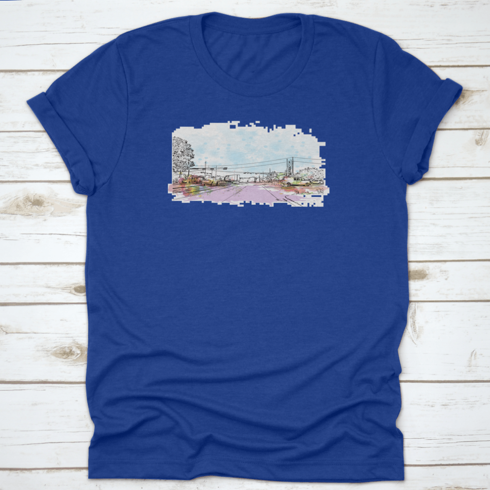 Aesthetic Watercolor Splash featuring a hand-drawn sketch of a vehicle on a road, showcasing vibrant colors and artistic design.