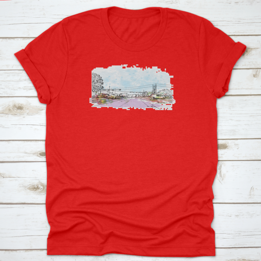 Aesthetic Watercolor Splash featuring a hand-drawn sketch of a vehicle on a road, showcasing vibrant colors and artistic design.