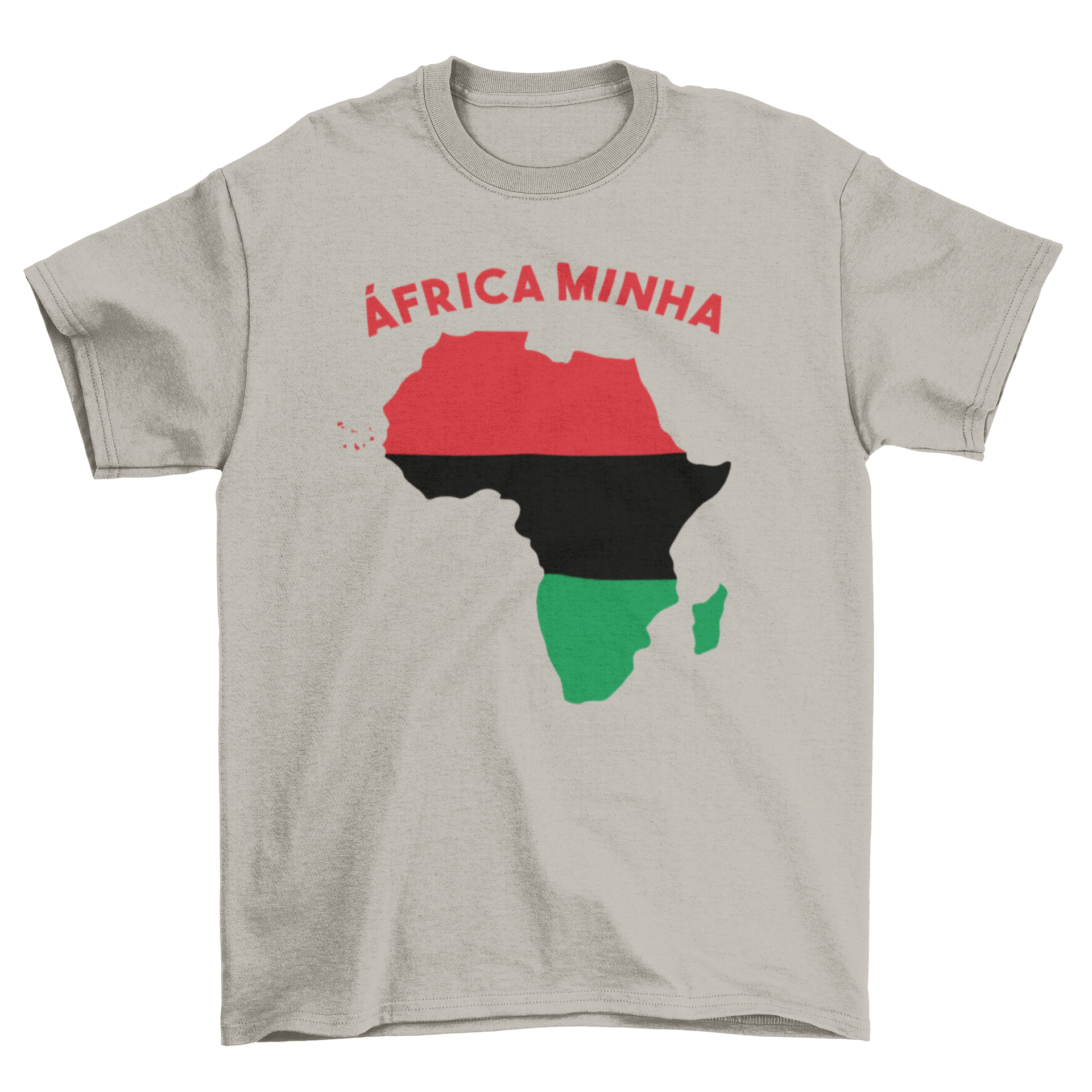 Africa Minha Pan-African Motif T-shirt featuring the continent of Africa in Pan-African flag colors, including Cape Verde isles.