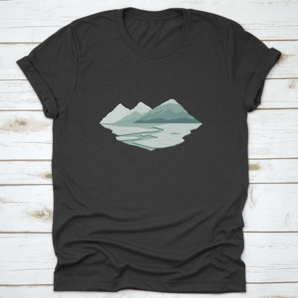 A t-shirt featuring a stunning graphic of the Alaska Arctic and Antarctica ice mountain landscape, showcasing glaciers and natural beauty.