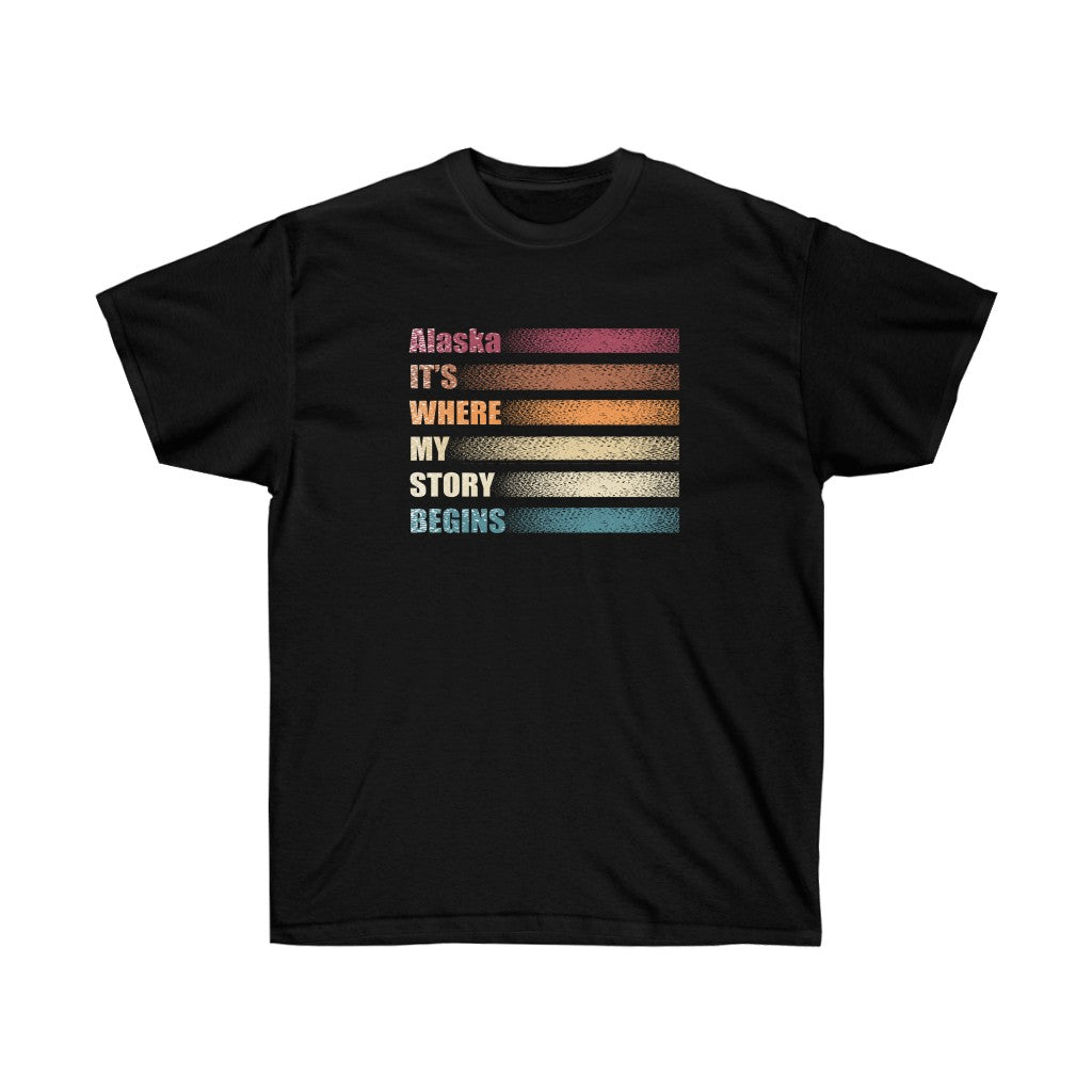 Alaska States USA Retro Style T-Shirt featuring a vibrant graphic design, made from 100% soft cotton, suitable for all genders.