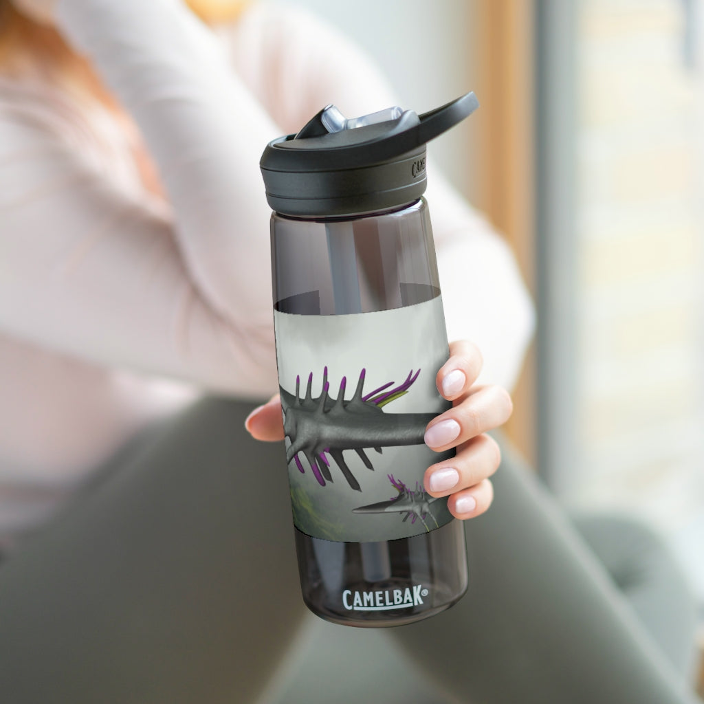 Alpha Creature CamelBak Eddy® Water Bottle in 20oz and 25oz sizes, showcasing its robust design and spill-proof valve.