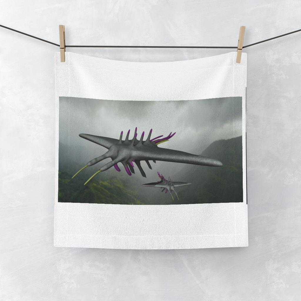 Alpha Creature Face Towel featuring a customizable polyester front and soft cotton back, ideal for personal designs.