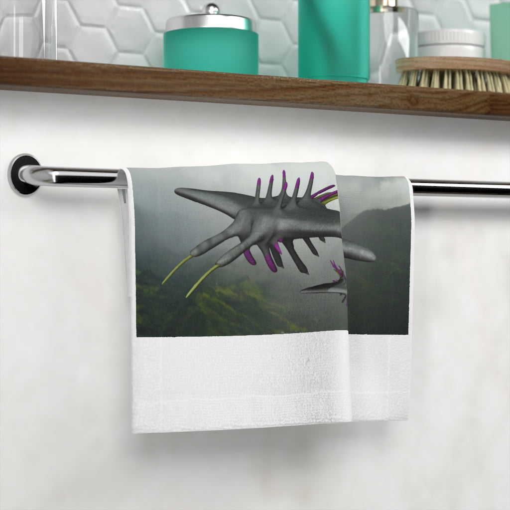 Alpha Creature Face Towel featuring a customizable polyester front and soft cotton back, ideal for personal designs.