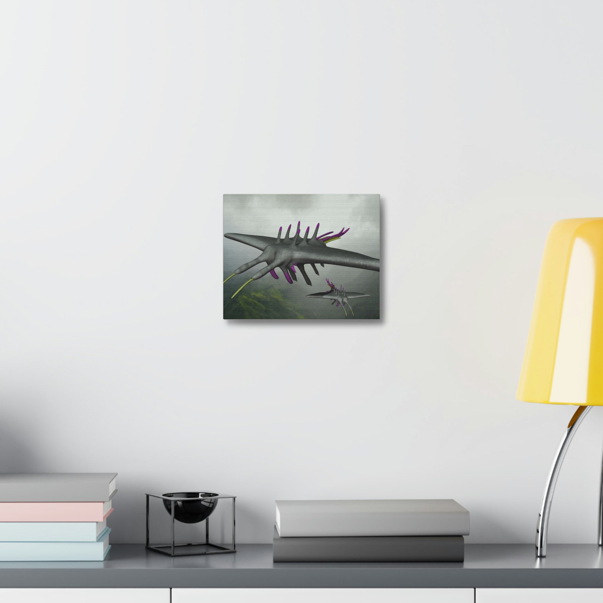 Alpha Creature Stretched Canvas artwork displayed on a wall, showcasing vibrant colors and intricate details.