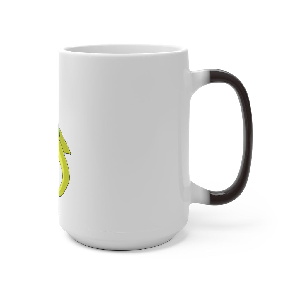 Alpro Color Changing Mug showcasing its vibrant color transformation when filled with hot liquid, featuring a C-handle and rounded corners.