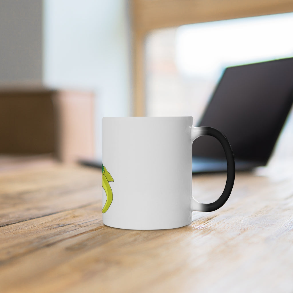 Alpro Color Changing Mug showcasing its vibrant color transformation when filled with hot liquid, featuring a C-handle and rounded corners.