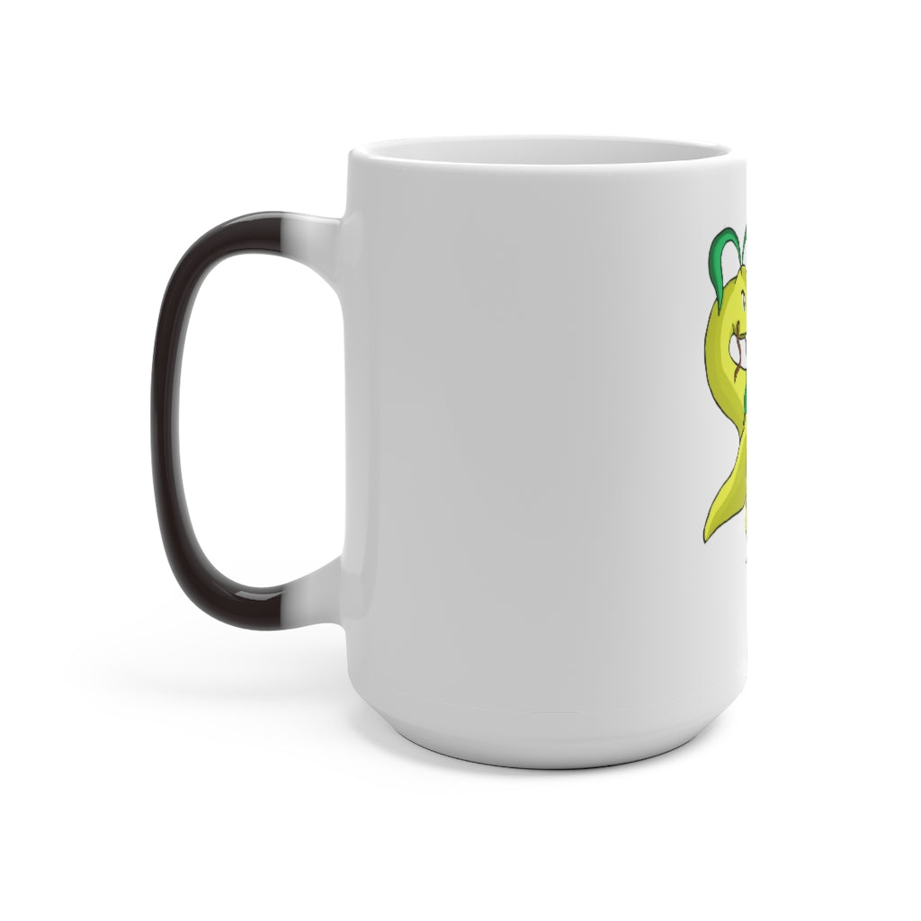 Alpro Color Changing Mug showcasing its vibrant color transformation when filled with hot liquid, featuring a C-handle and rounded corners.