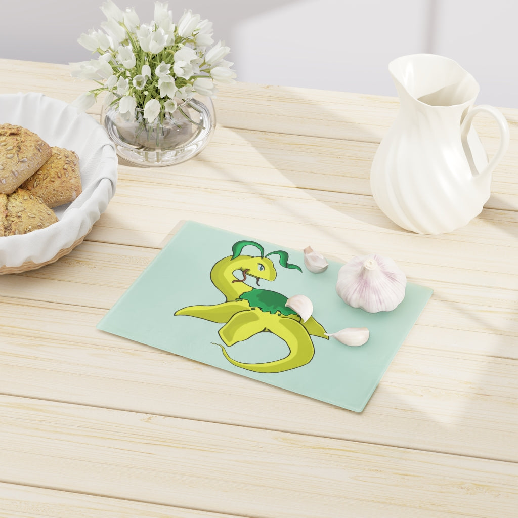 Alpro Cutting Board made of tempered glass with rubber dots for stability, showcasing a personalized design.