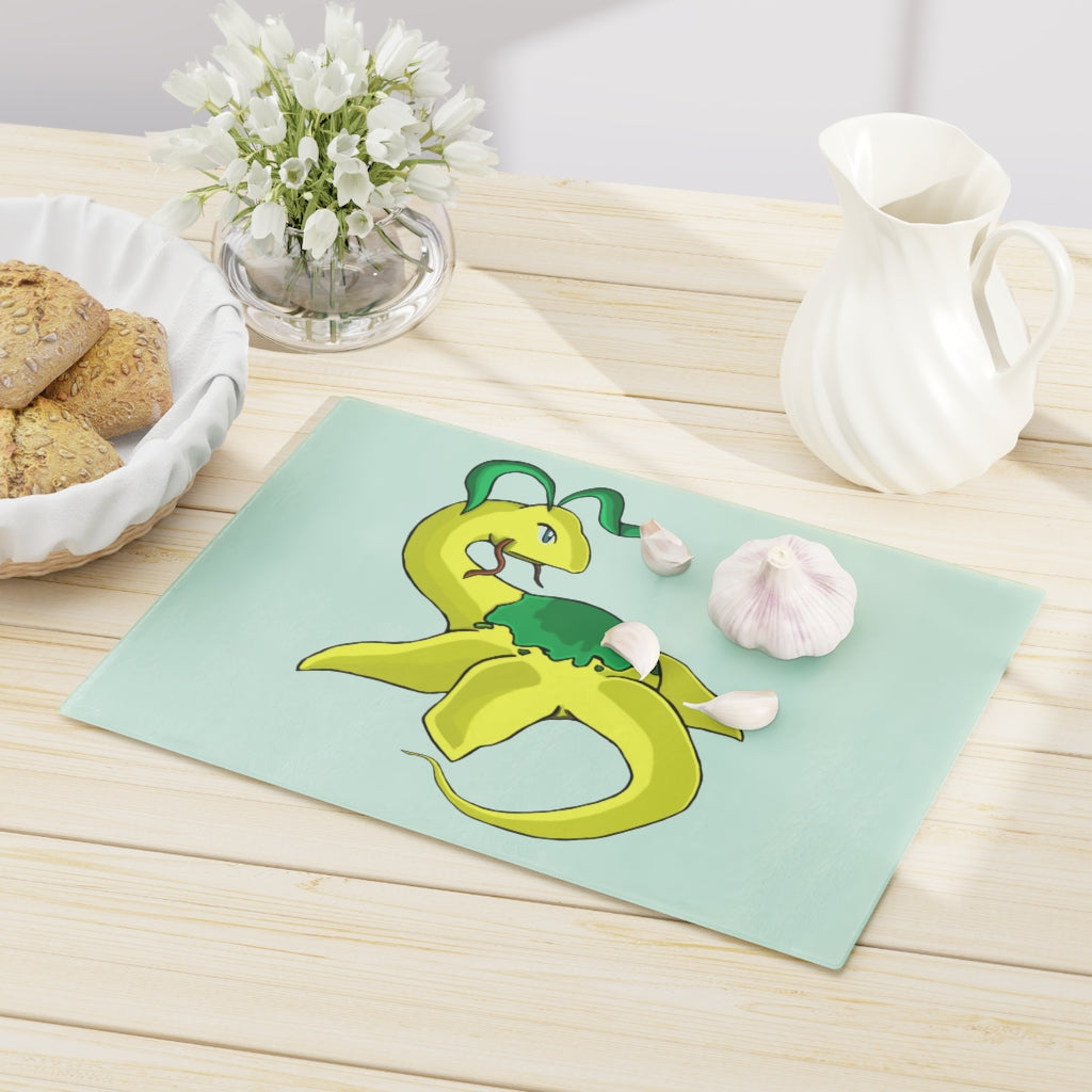 Alpro Cutting Board made of tempered glass with rubber dots for stability, showcasing a personalized design.