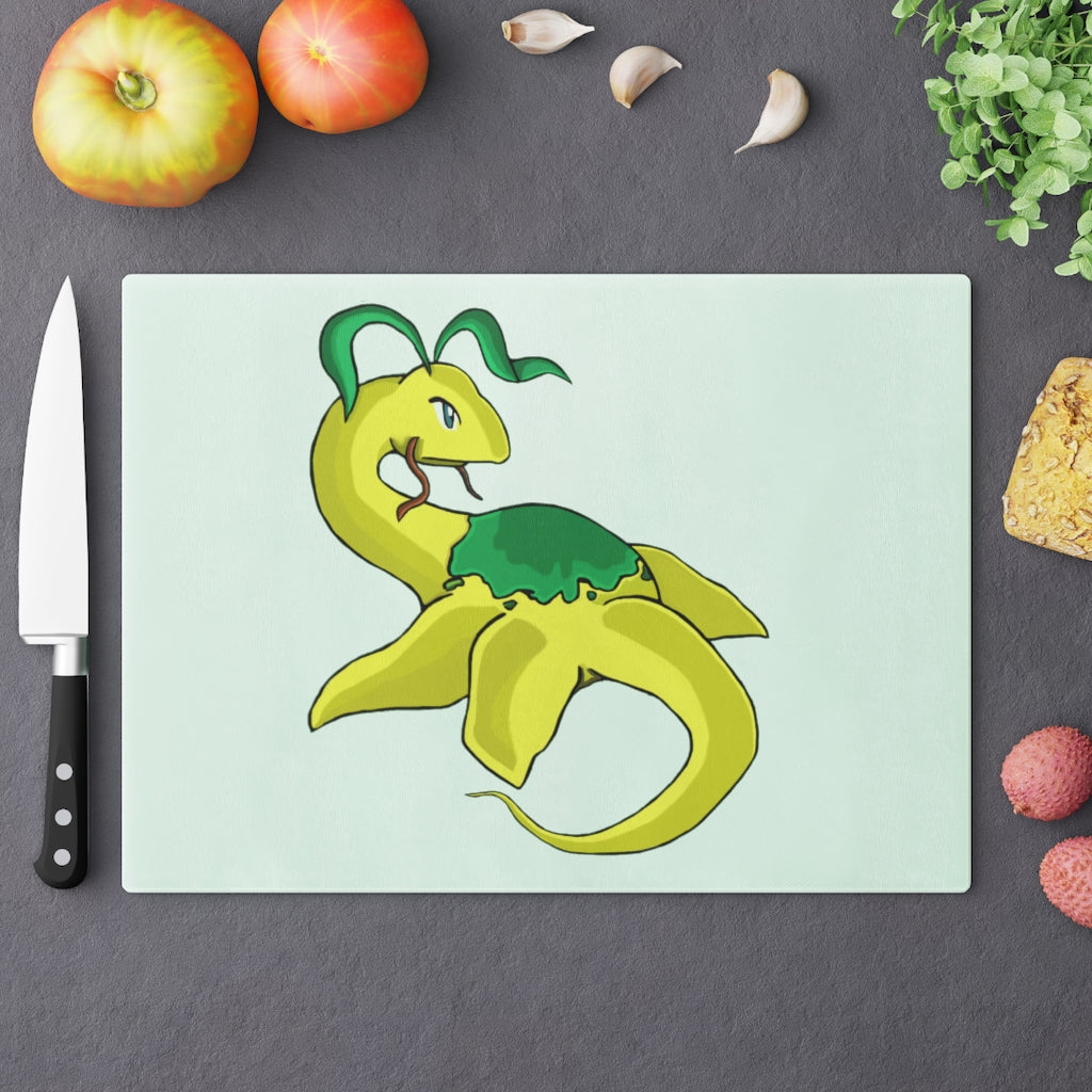 Alpro Cutting Board made of tempered glass with rubber dots for stability, showcasing a personalized design.