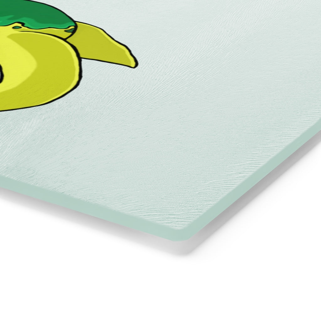 Alpro Cutting Board made of tempered glass with rubber dots for stability, showcasing a personalized design.