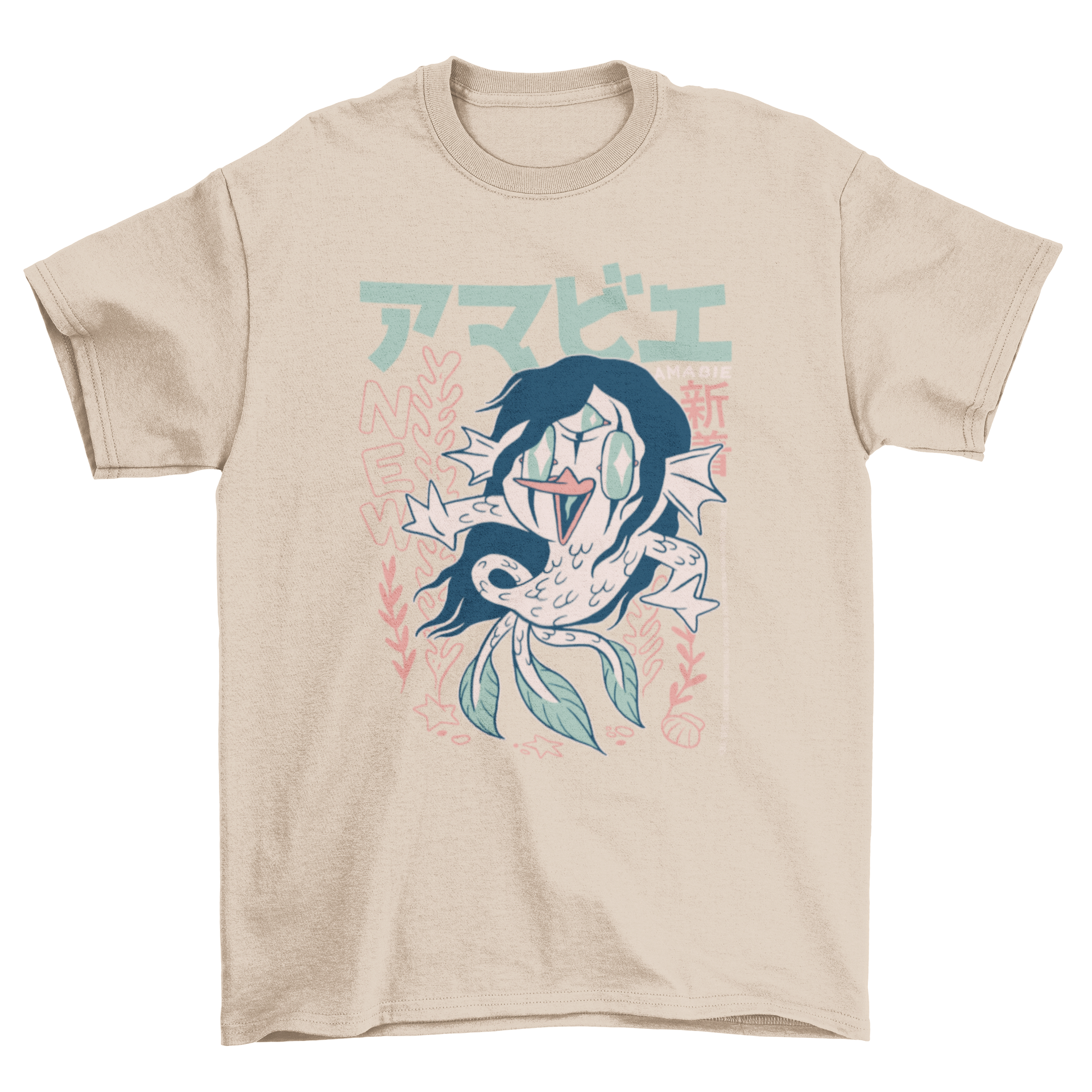 A stylish t-shirt featuring an Amabie, a three-legged yokai from Japanese mythology, designed for comfort and unique fashion.