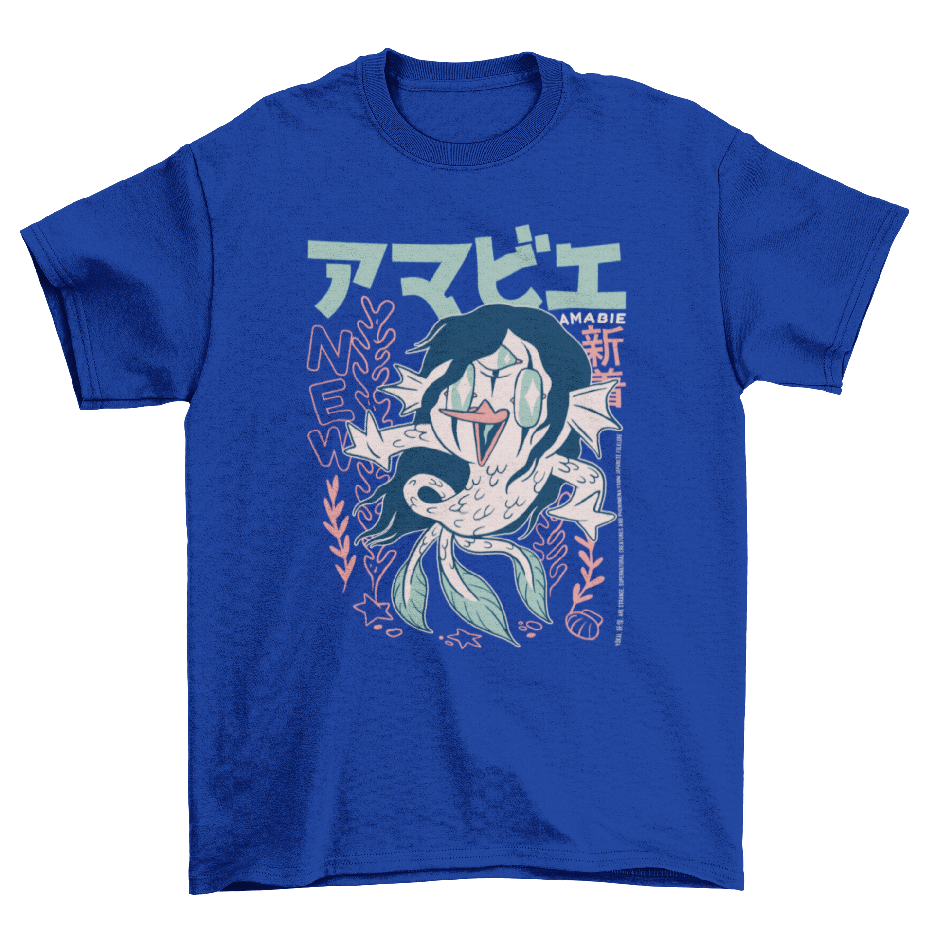 A stylish t-shirt featuring an Amabie, a three-legged yokai from Japanese mythology, designed for comfort and unique fashion.