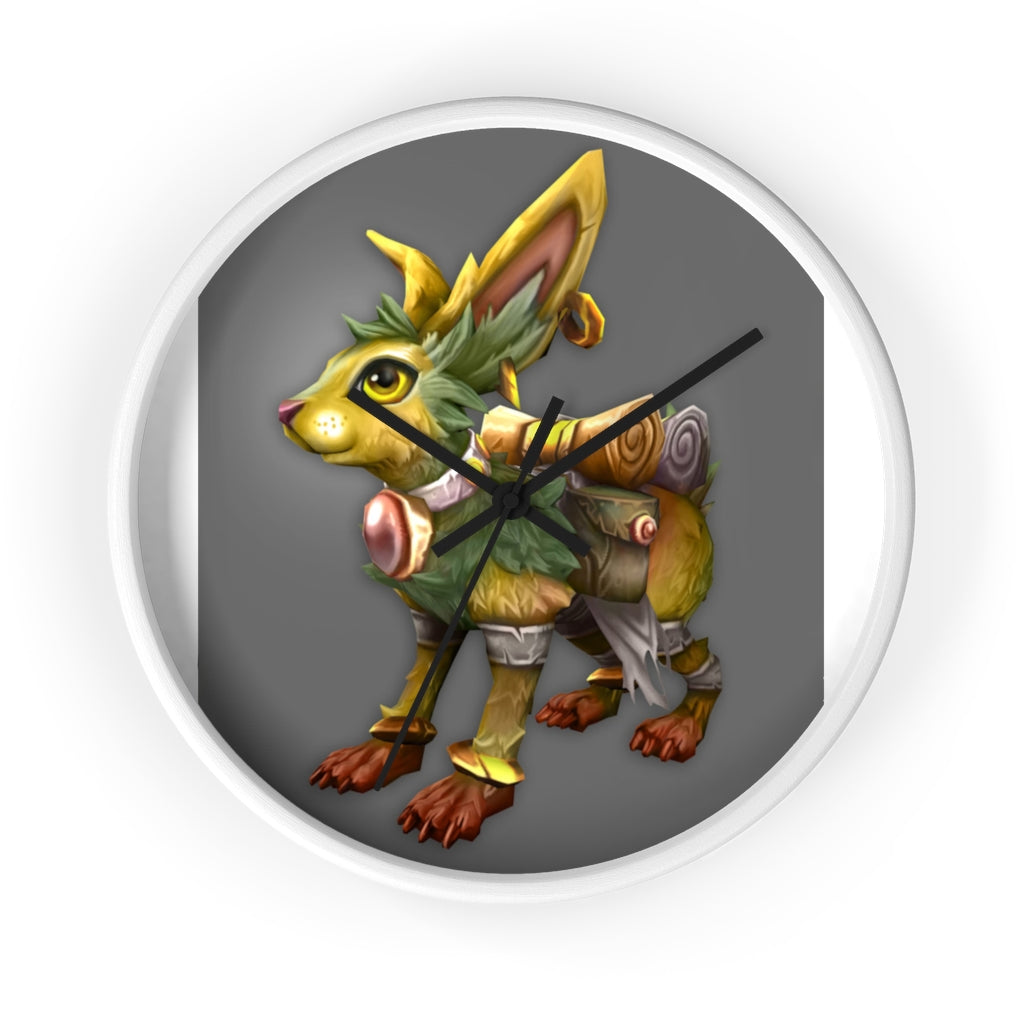 Amara the Wandering Mara Companion Wall Clock featuring a wooden frame and plexiglass face, showcasing a whimsical design.