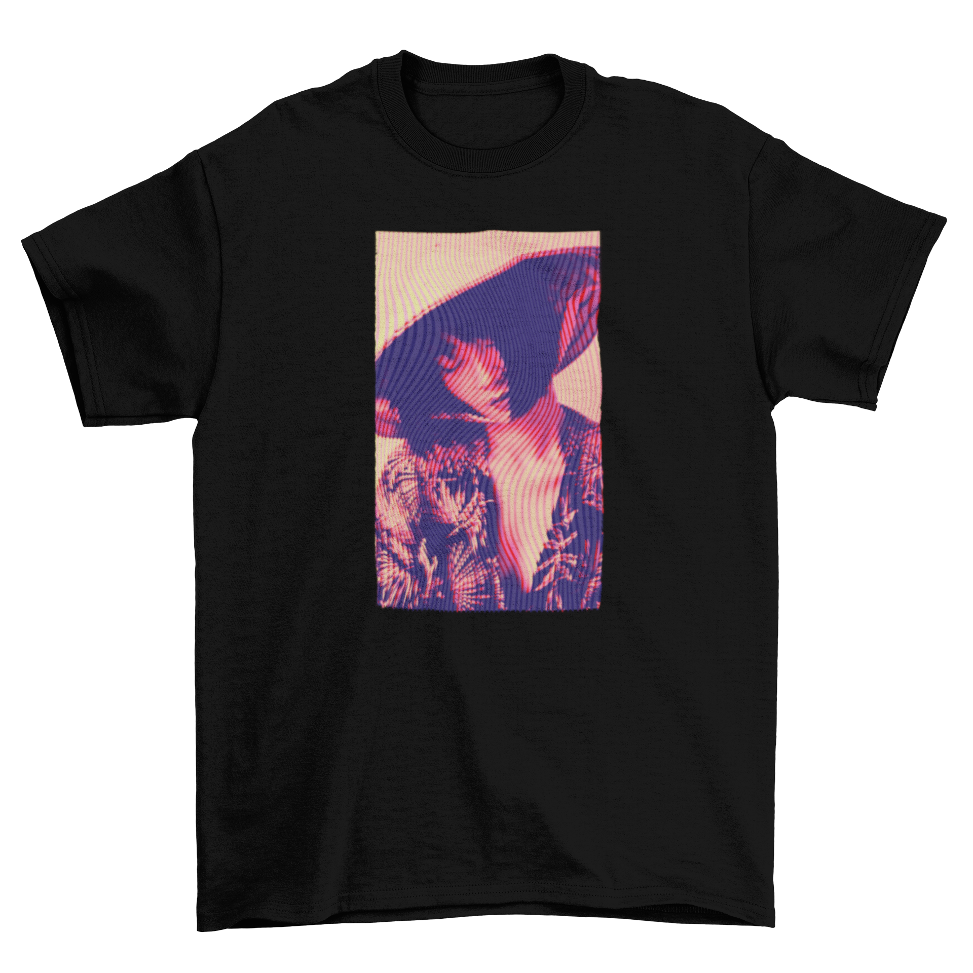 A stylish t-shirt featuring a beautiful girl design with wave effects, showcasing vibrant colors and modern aesthetics.