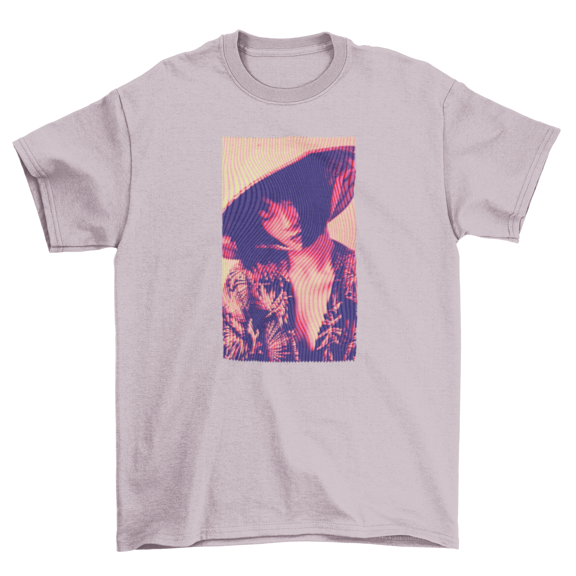 A stylish t-shirt featuring a beautiful girl design with wave effects, showcasing vibrant colors and modern aesthetics.