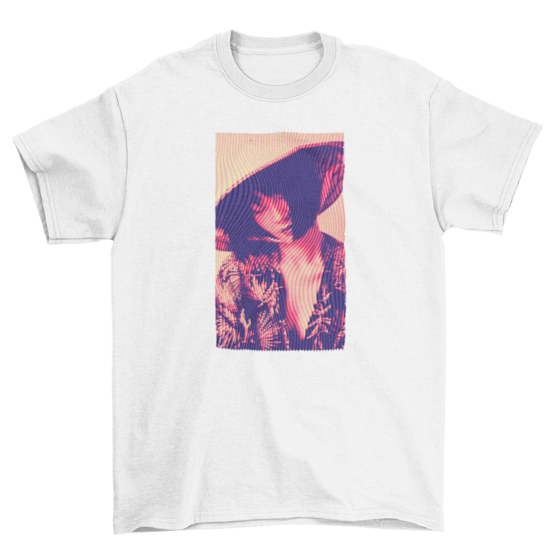 A stylish t-shirt featuring a beautiful girl design with wave effects, showcasing vibrant colors and modern aesthetics.