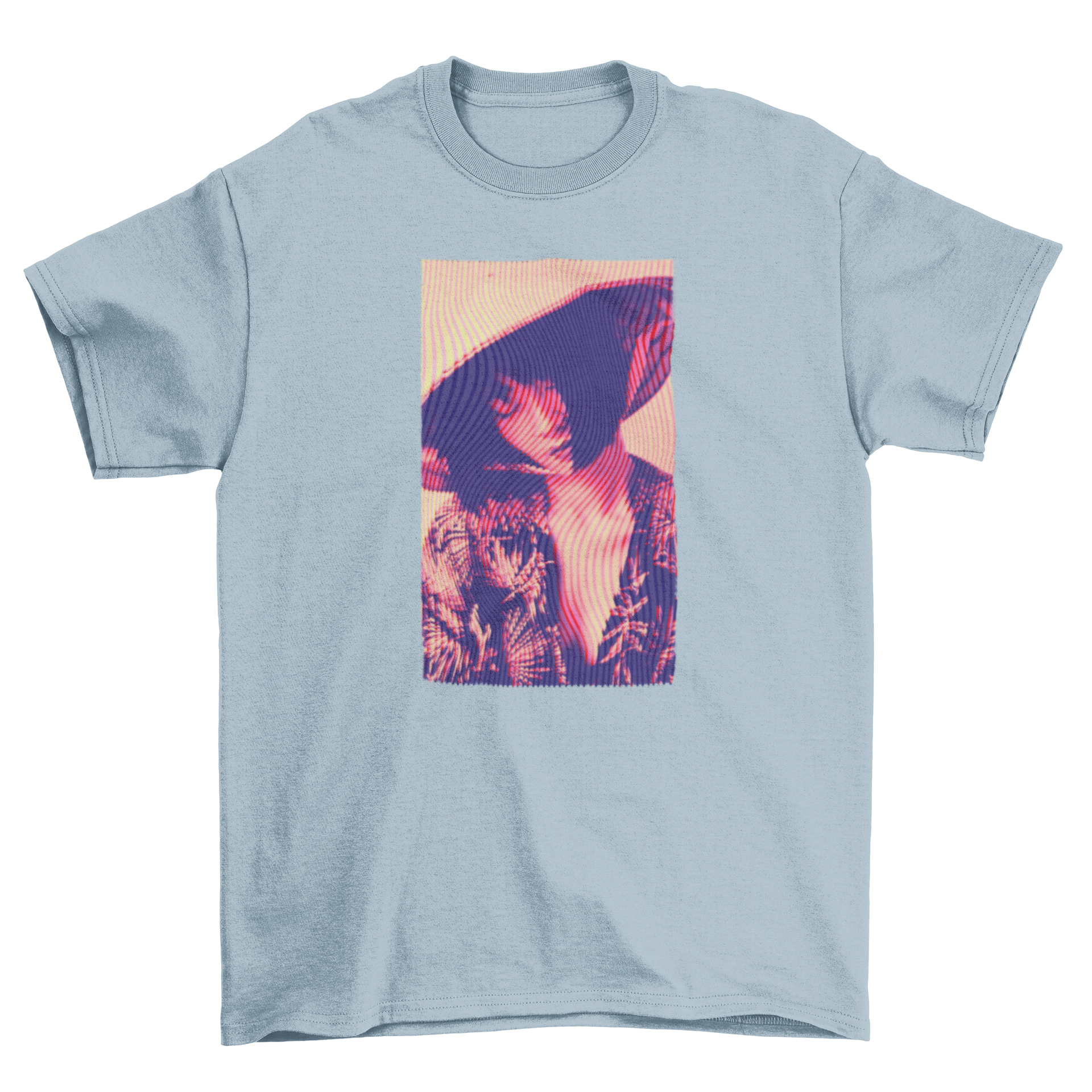 A stylish t-shirt featuring a beautiful girl design with wave effects, showcasing vibrant colors and modern aesthetics.