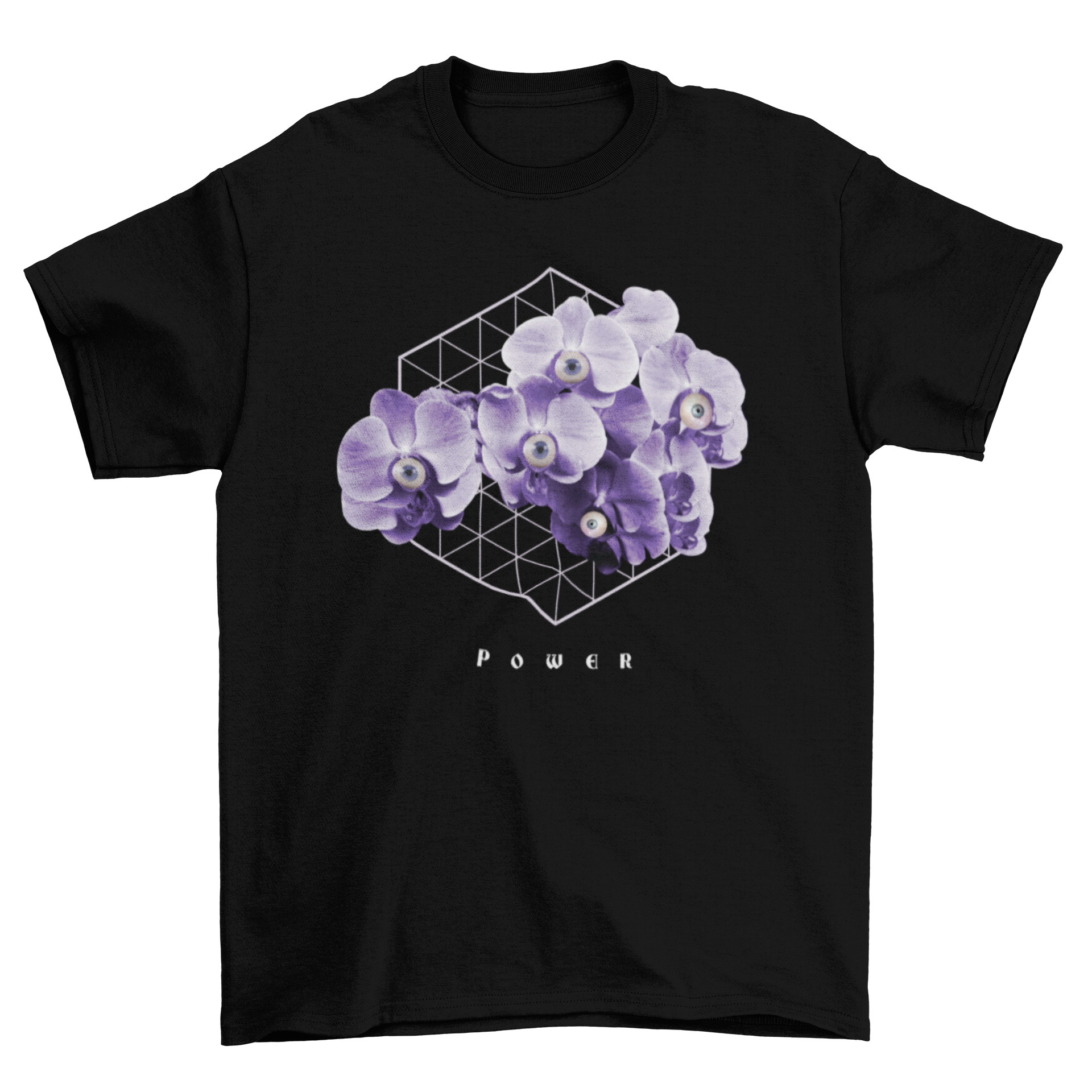 Amazing Fashion Vegetation Quotes tee featuring purple flowers and the quote 'Power' in 3D lettering.
