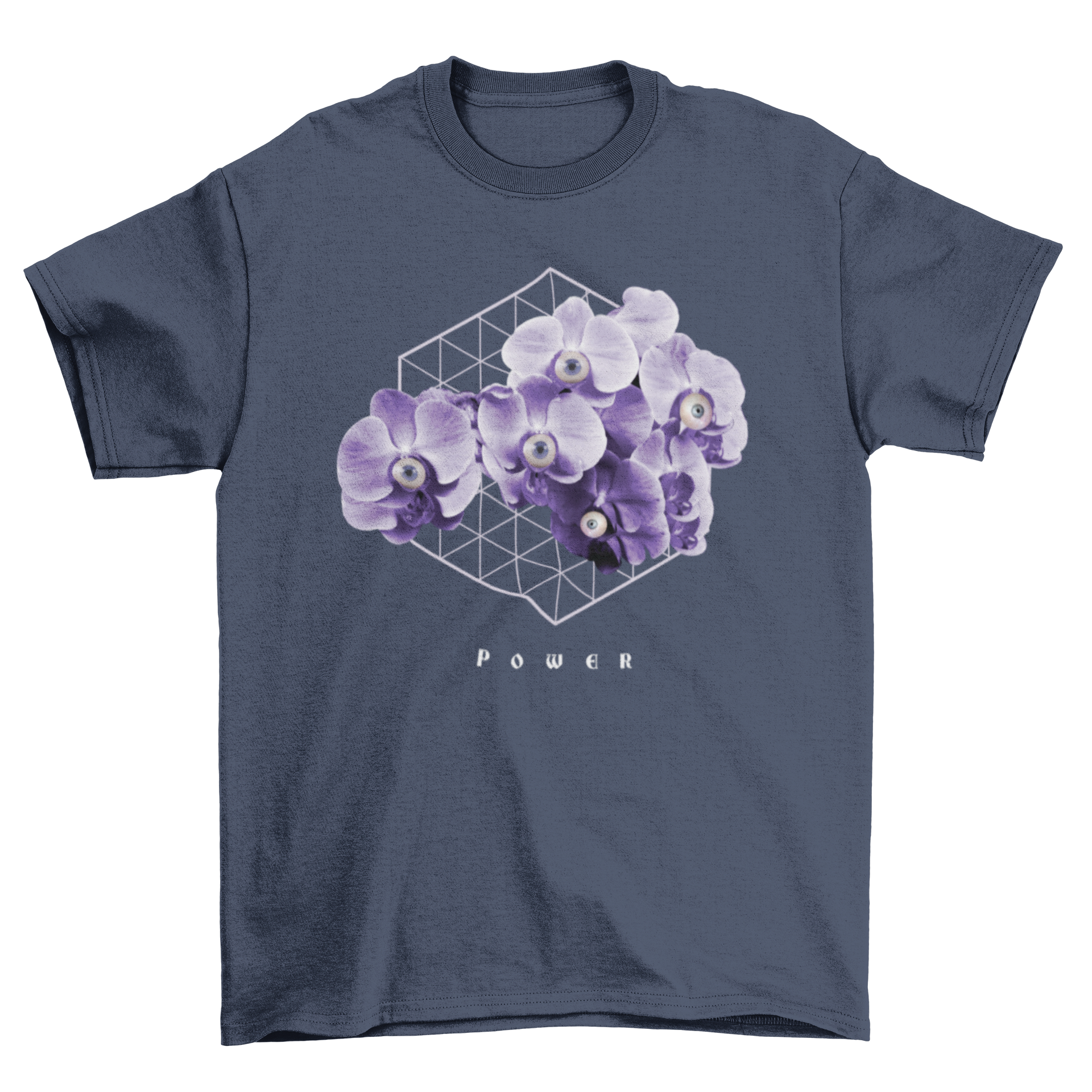 Amazing Fashion Vegetation Quotes tee featuring purple flowers and the quote 'Power' in 3D lettering.