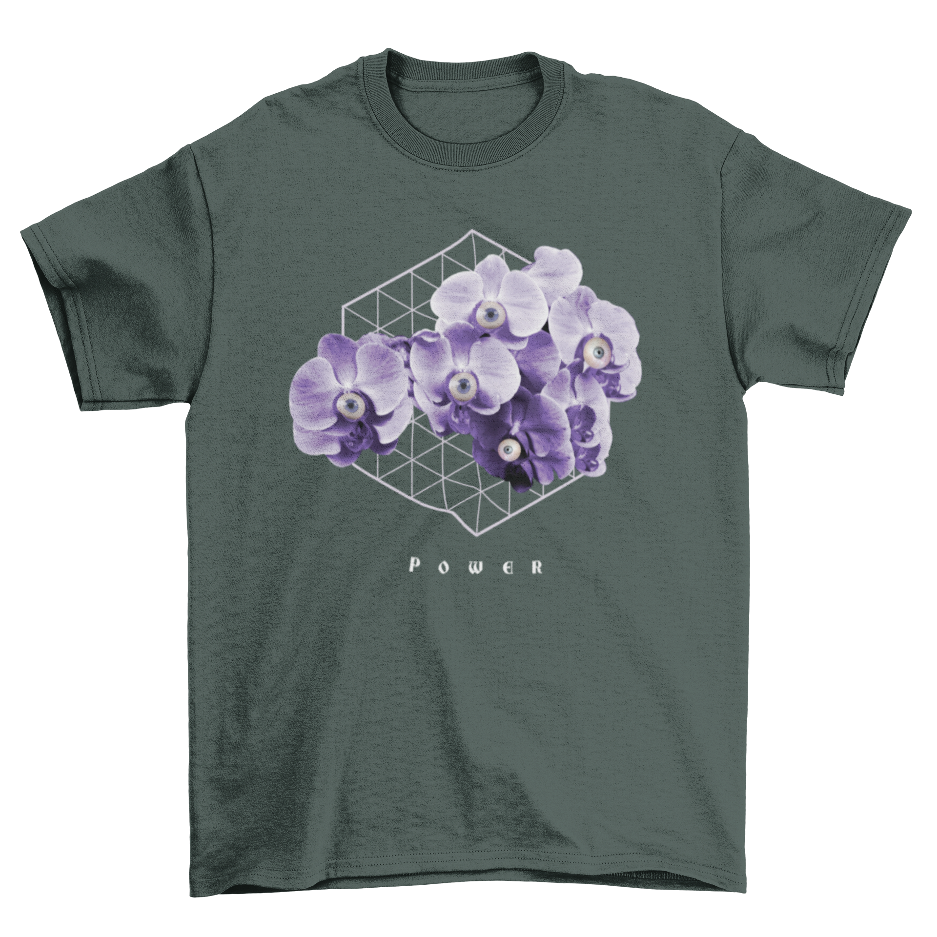 Amazing Fashion Vegetation Quotes tee featuring purple flowers and the quote 'Power' in 3D lettering.