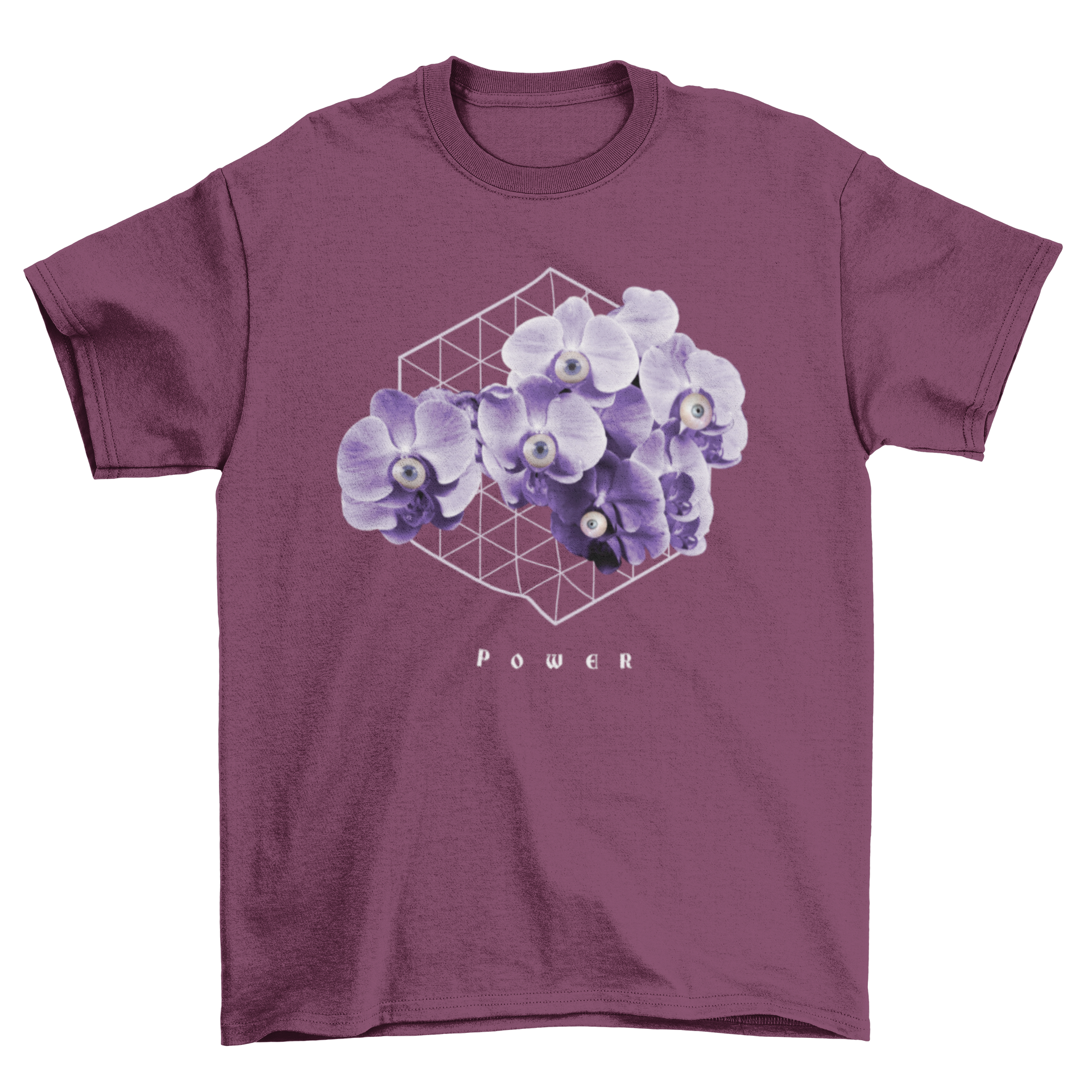 Amazing Fashion Vegetation Quotes tee featuring purple flowers and the quote 'Power' in 3D lettering.