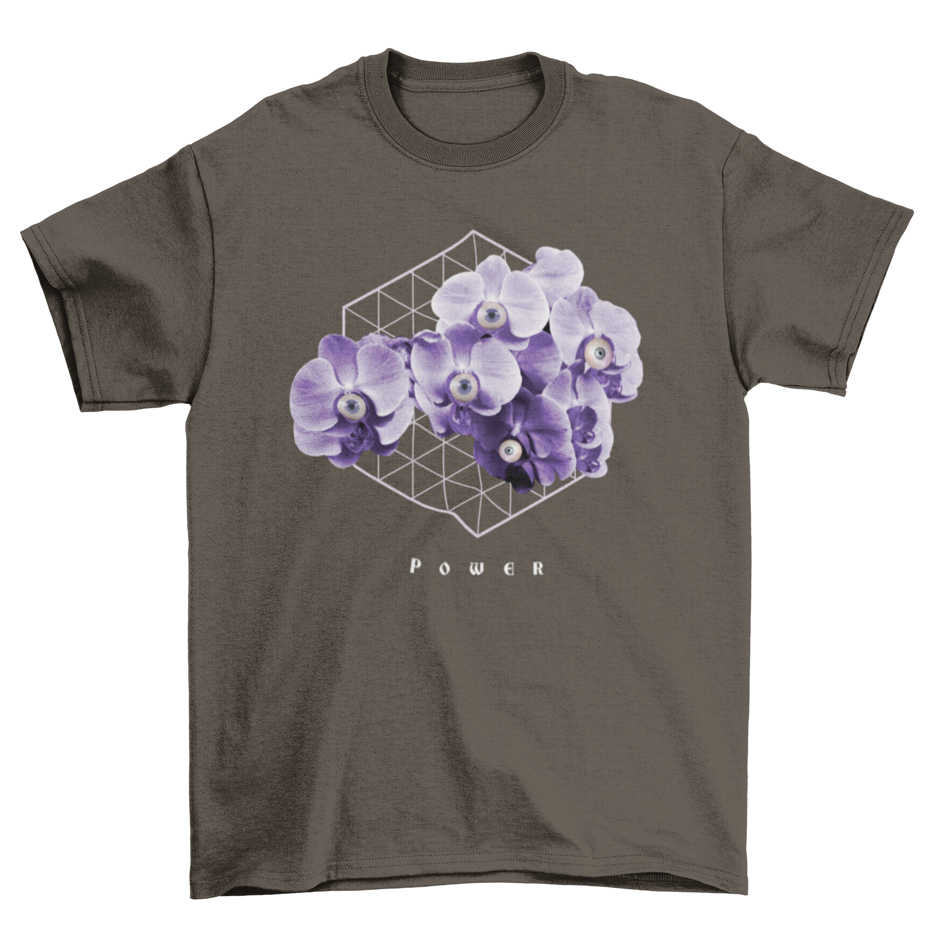 Amazing Fashion Vegetation Quotes tee featuring purple flowers and the quote 'Power' in 3D lettering.