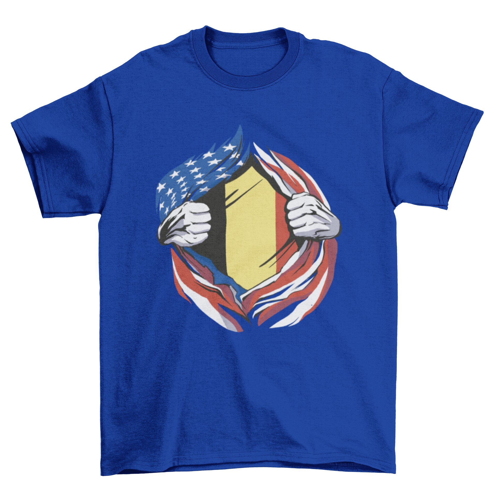American and Belgium flag t-shirt featuring vibrant colors and a stylish design, perfect for showcasing patriotism.