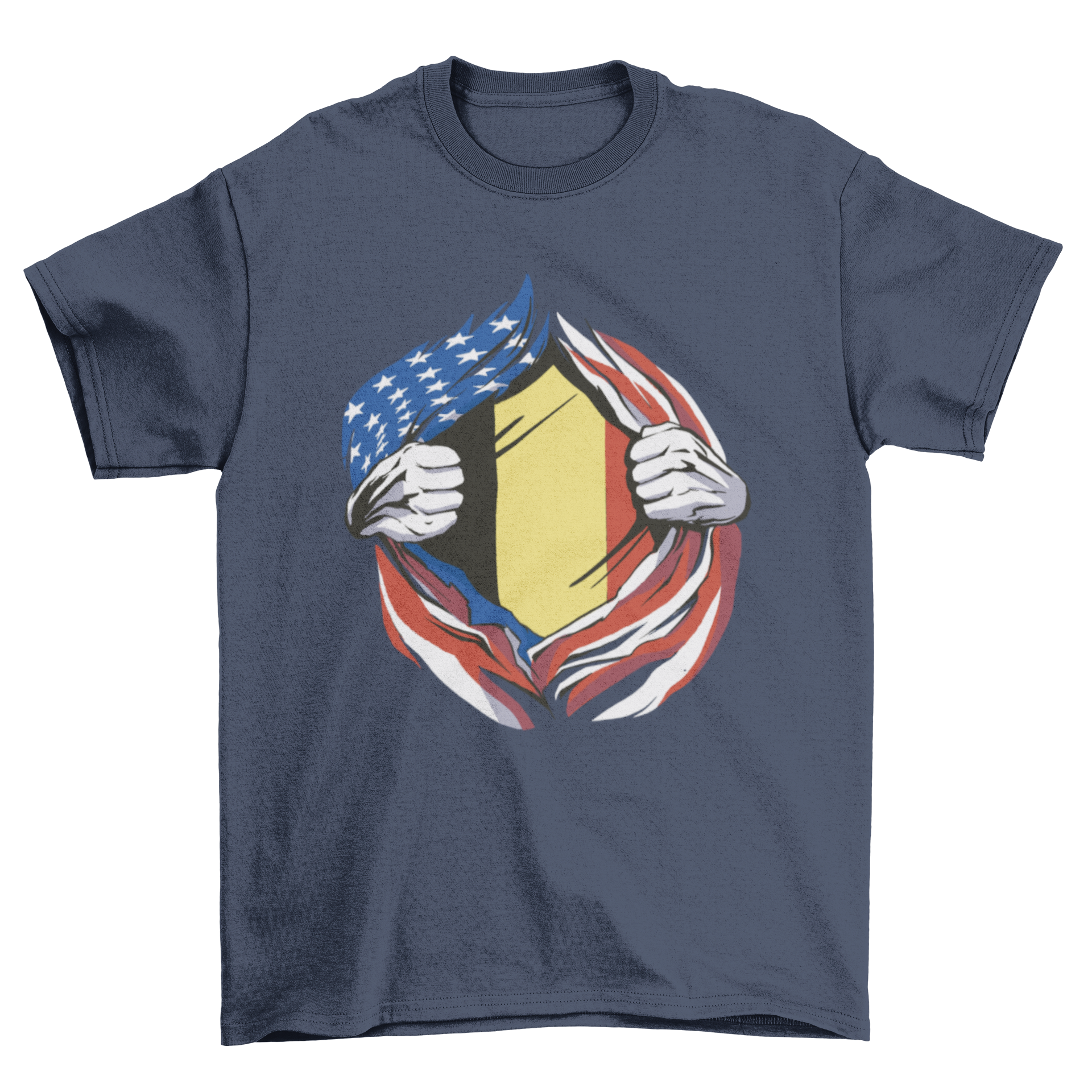 American and Belgium flag t-shirt featuring vibrant colors and a stylish design, perfect for showcasing patriotism.
