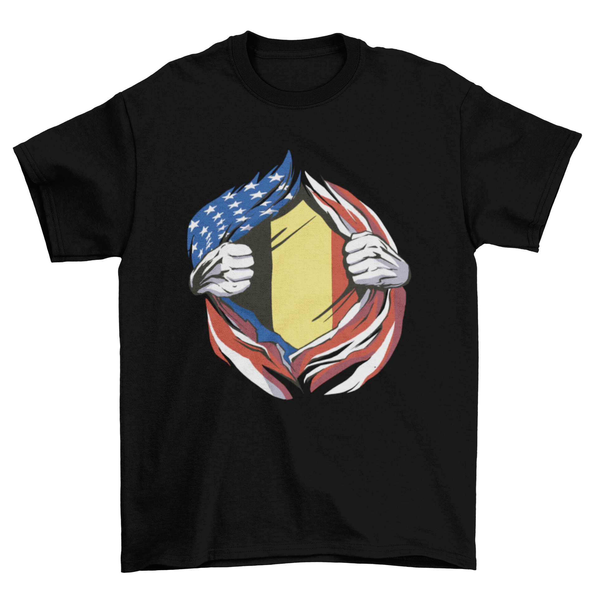 American and Belgium flag t-shirt featuring vibrant colors and a stylish design, perfect for showcasing patriotism.