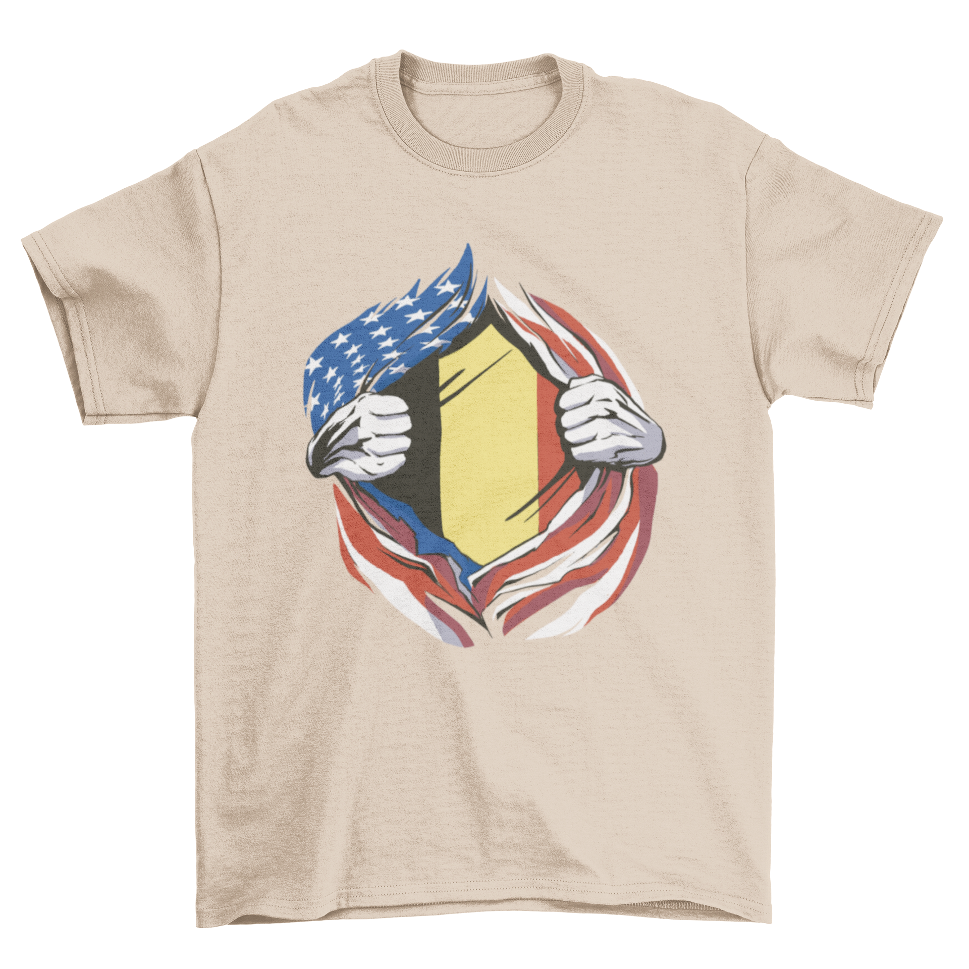 American and Belgium flag t-shirt featuring vibrant colors and a stylish design, perfect for showcasing patriotism.