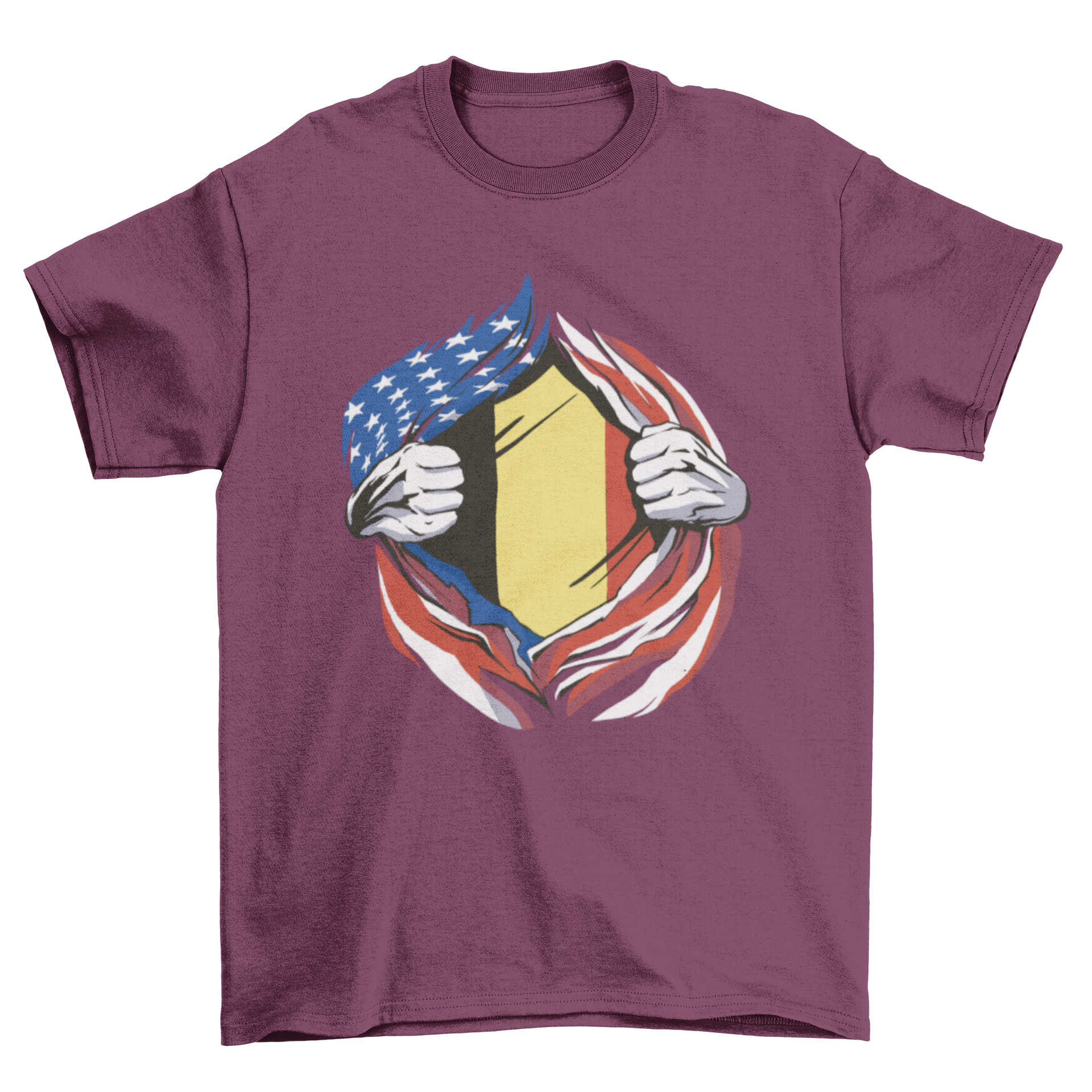 American and Belgium flag t-shirt featuring vibrant colors and a stylish design, perfect for showcasing patriotism.