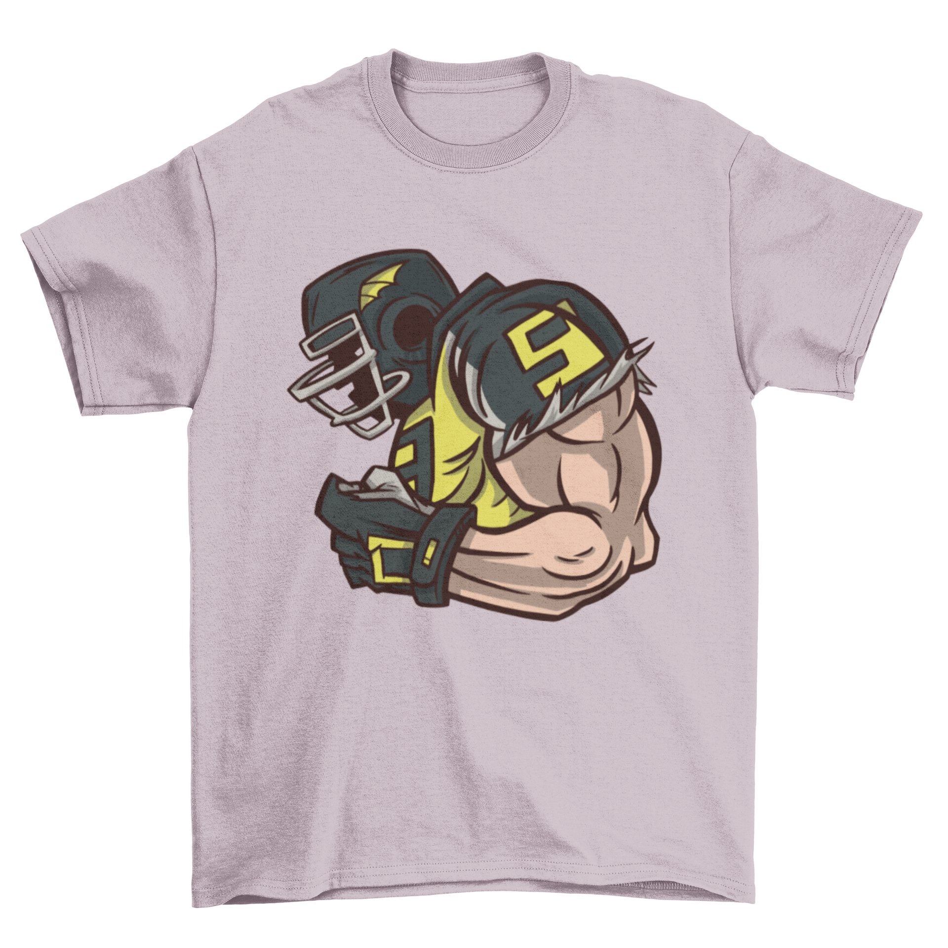 Stylish t-shirt featuring a muscular American football player in a side view design.