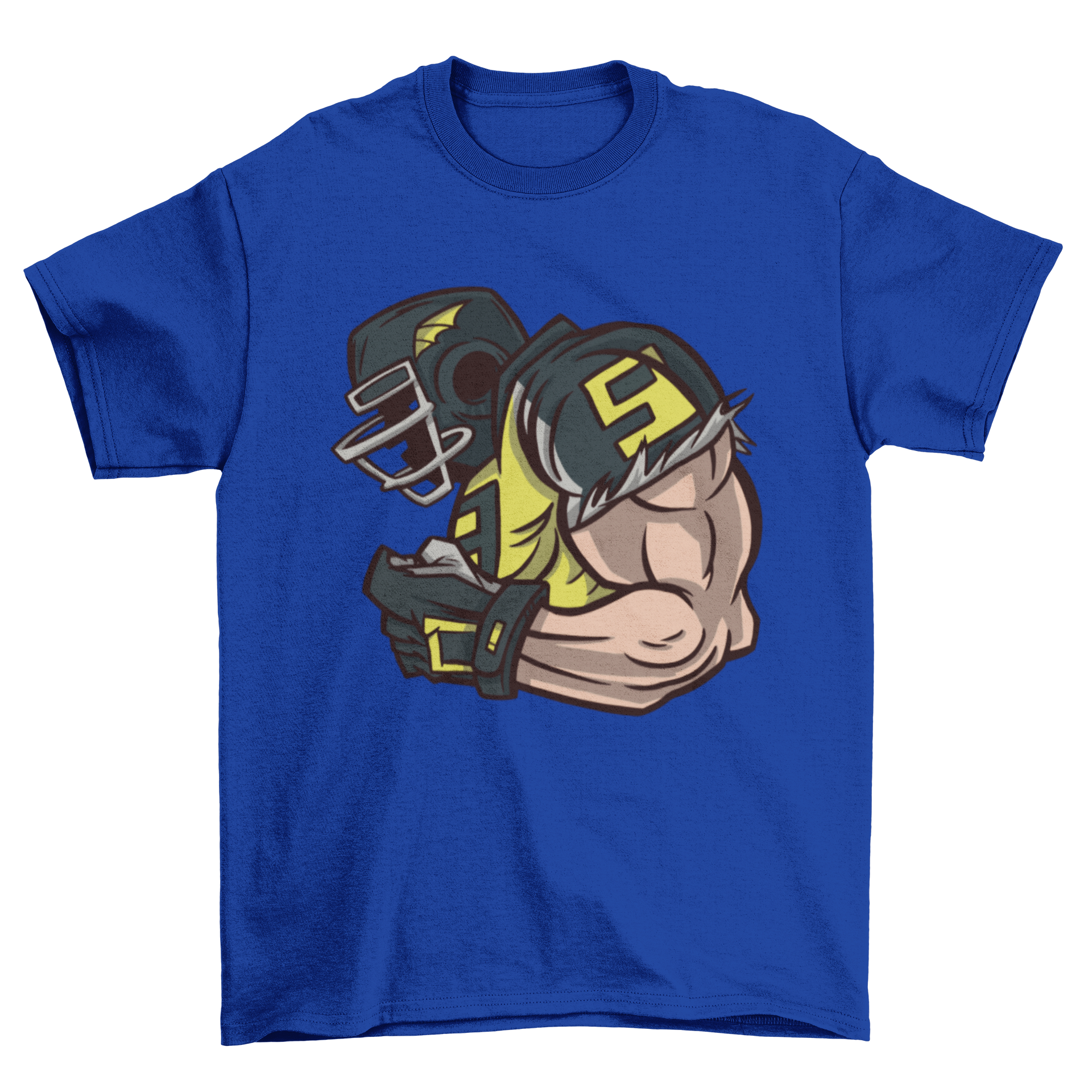 Stylish t-shirt featuring a muscular American football player in a side view design.