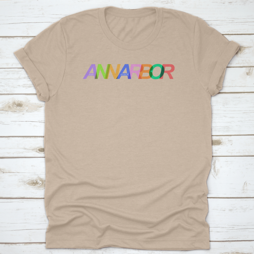 A stylish white shirt featuring the name 'Ann Arbor' prominently displayed, perfect for city pride.