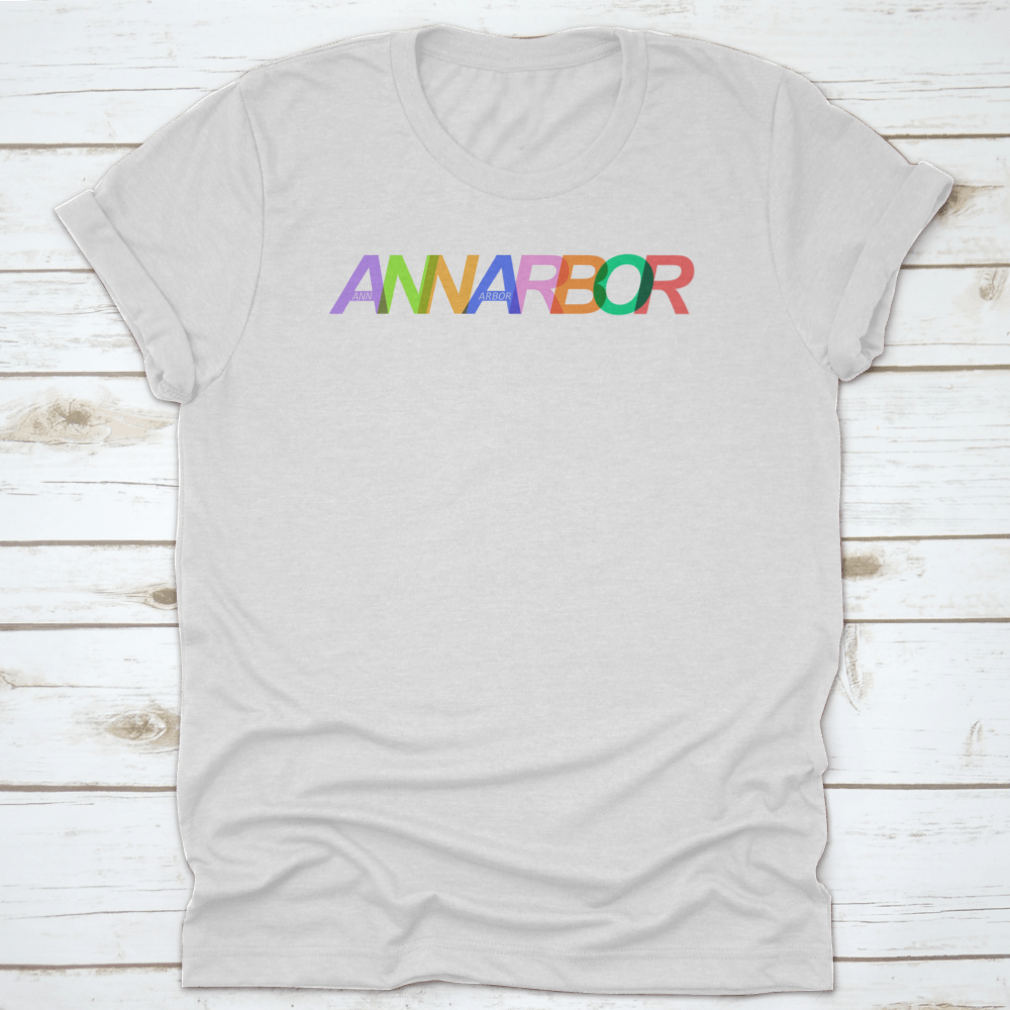 A stylish white shirt featuring the name 'Ann Arbor' prominently displayed, perfect for city pride.