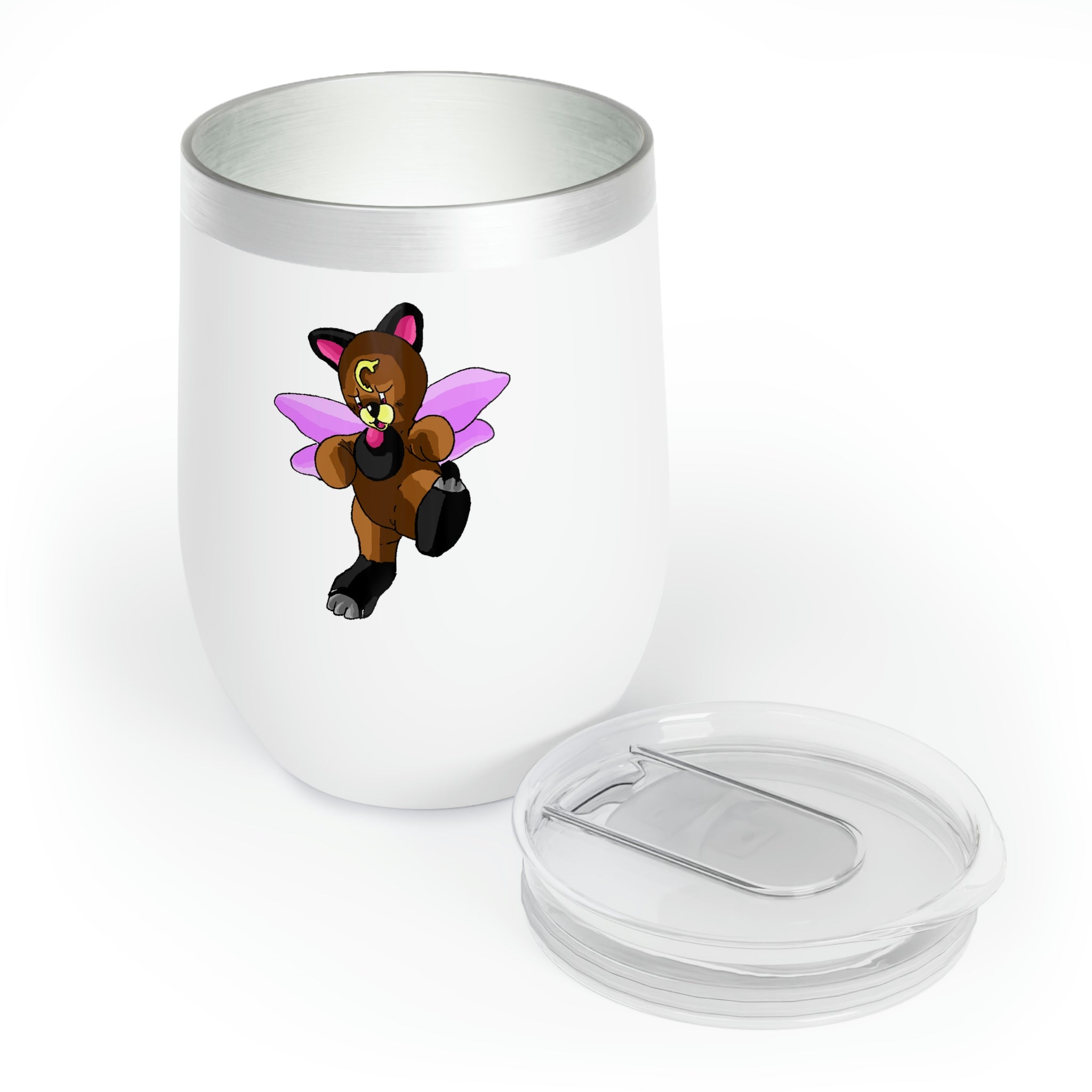 Angebear Chill Wine Tumbler in stainless steel with a sleek, stemless design, showcasing its double-insulated walls and customizable surface.