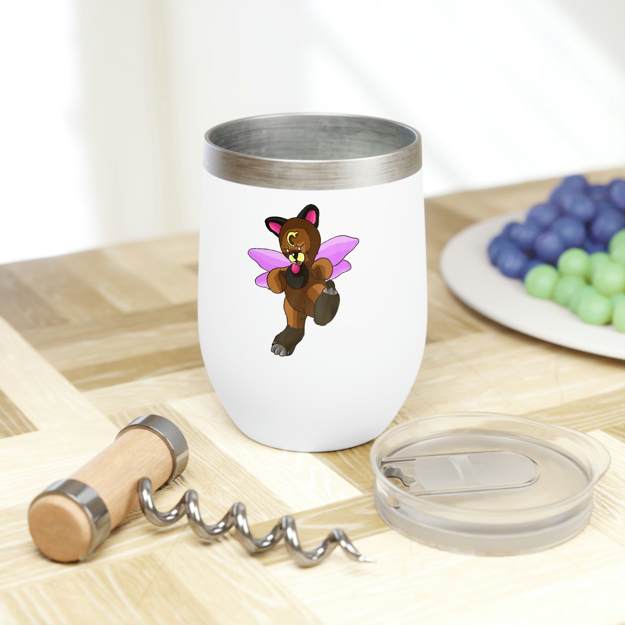 Angebear Chill Wine Tumbler in stainless steel with a sleek, stemless design, showcasing its double-insulated walls and customizable surface.
