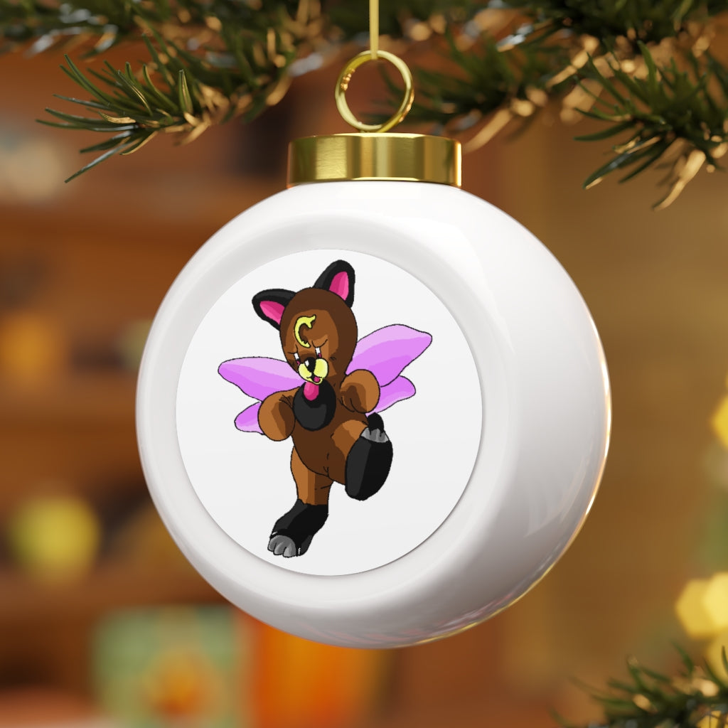 Angebear Christmas Ball Ornament with glossy finish and gold ribbon, featuring a vintage design and customizable metal insert.