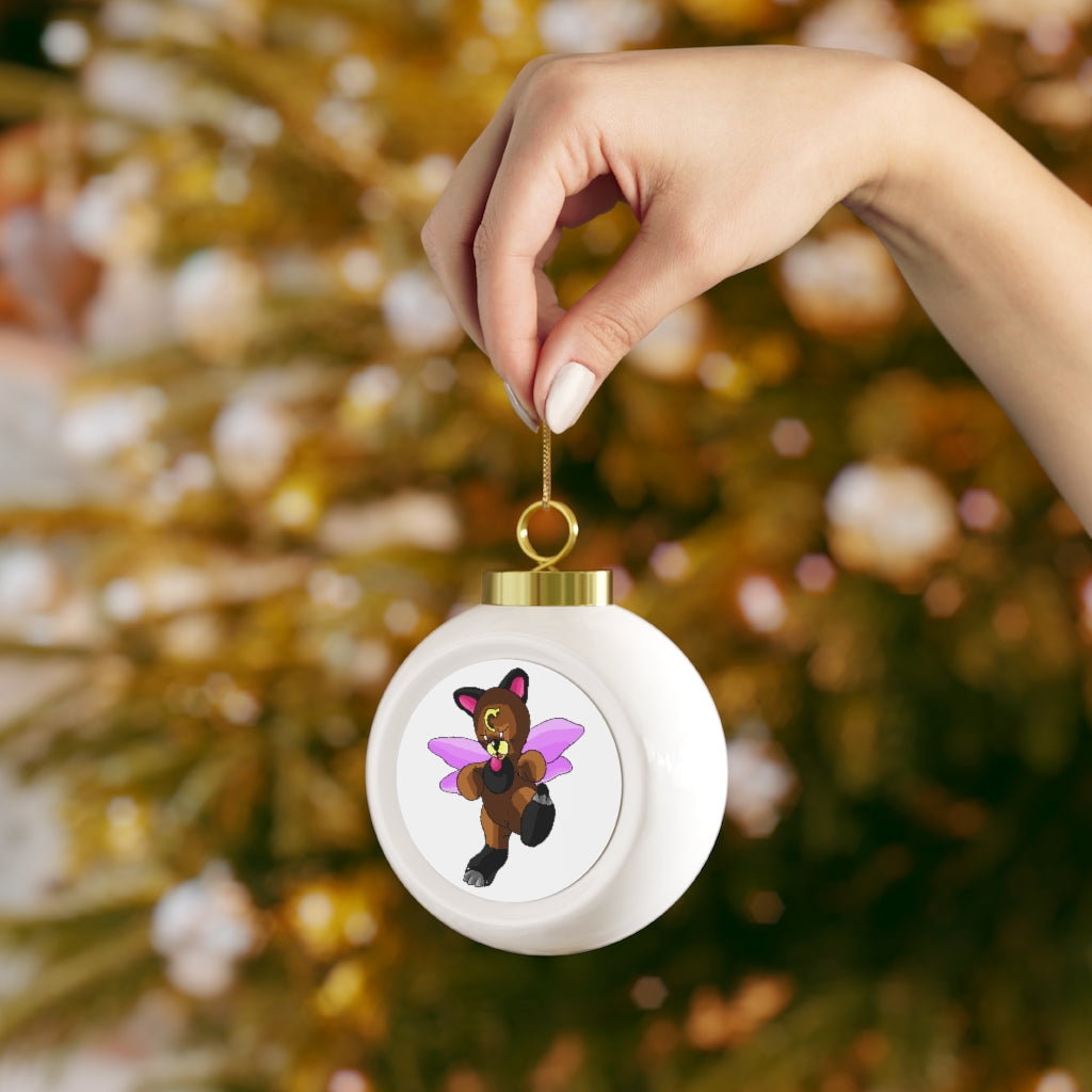 Angebear Christmas Ball Ornament with glossy finish and gold ribbon, featuring a vintage design and customizable metal insert.