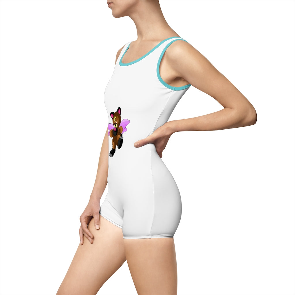 Angebear Women's Vintage Swimsuit featuring a deep U-shape neck cut, elastic strap edges, and a customizable design in a vibrant color.