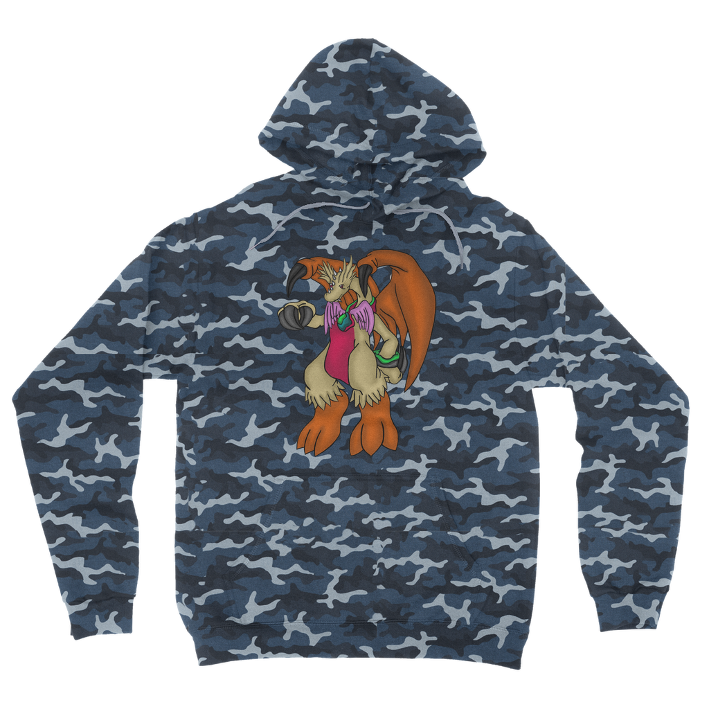 Angechardragon Camouflage Adult Hoodie featuring a stylish all-over camo print, double fabric hood, and kangaroo pouch pocket.