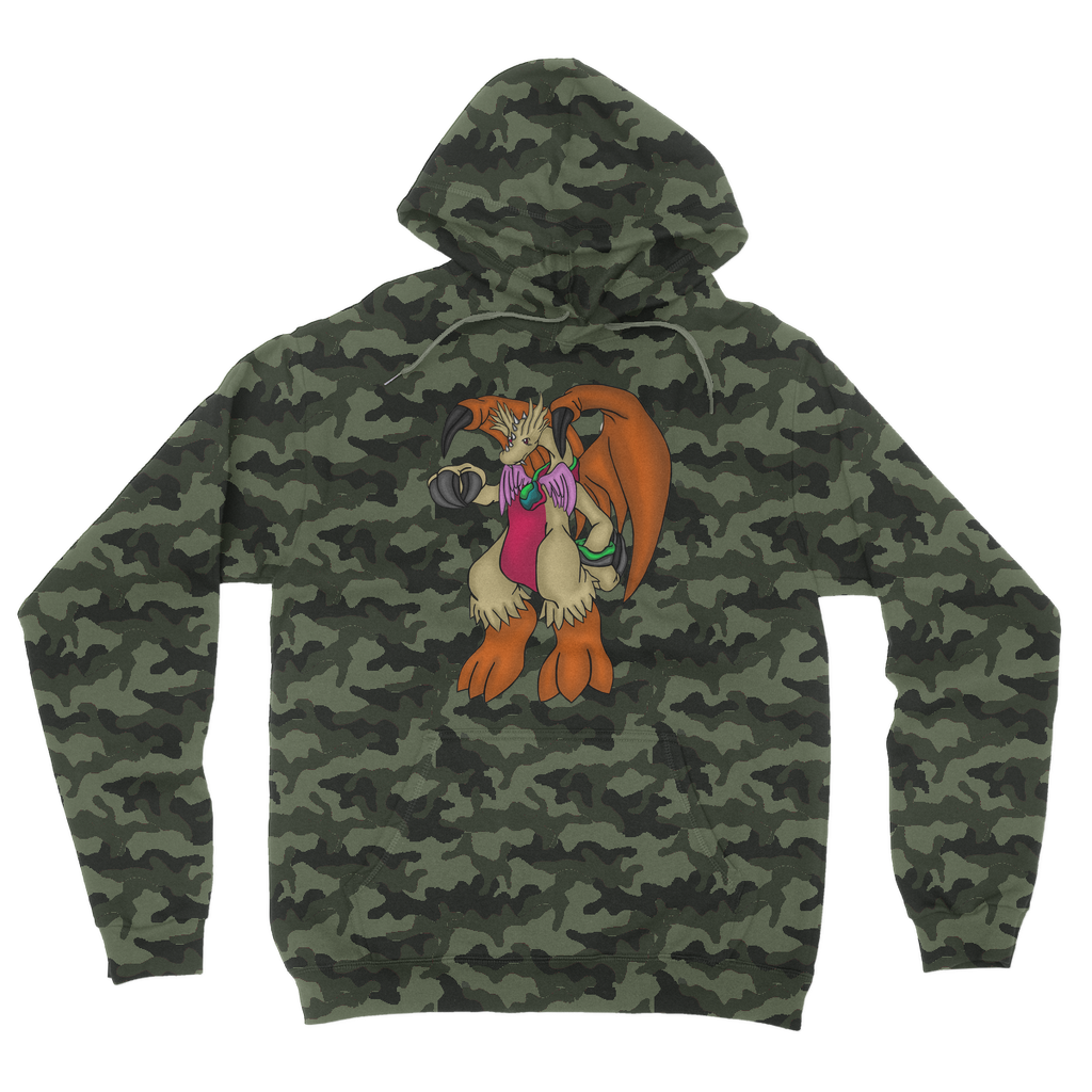 Angechardragon Camouflage Adult Hoodie featuring a stylish all-over camo print, double fabric hood, and kangaroo pouch pocket.